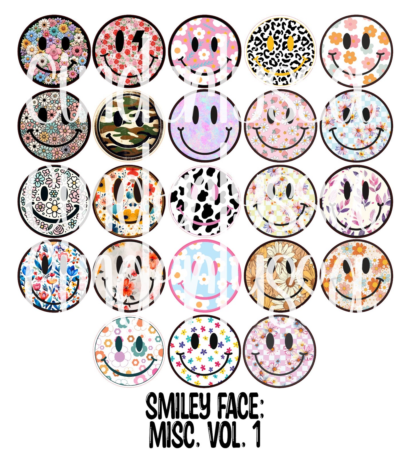 3.5 inch Round: Smiley Face: Misc. Vol. 1 Mix for Cardstock Silicone Mold, NO MOLD INCLUDED for Aroma Bead Molds, Premium Cardstock Images