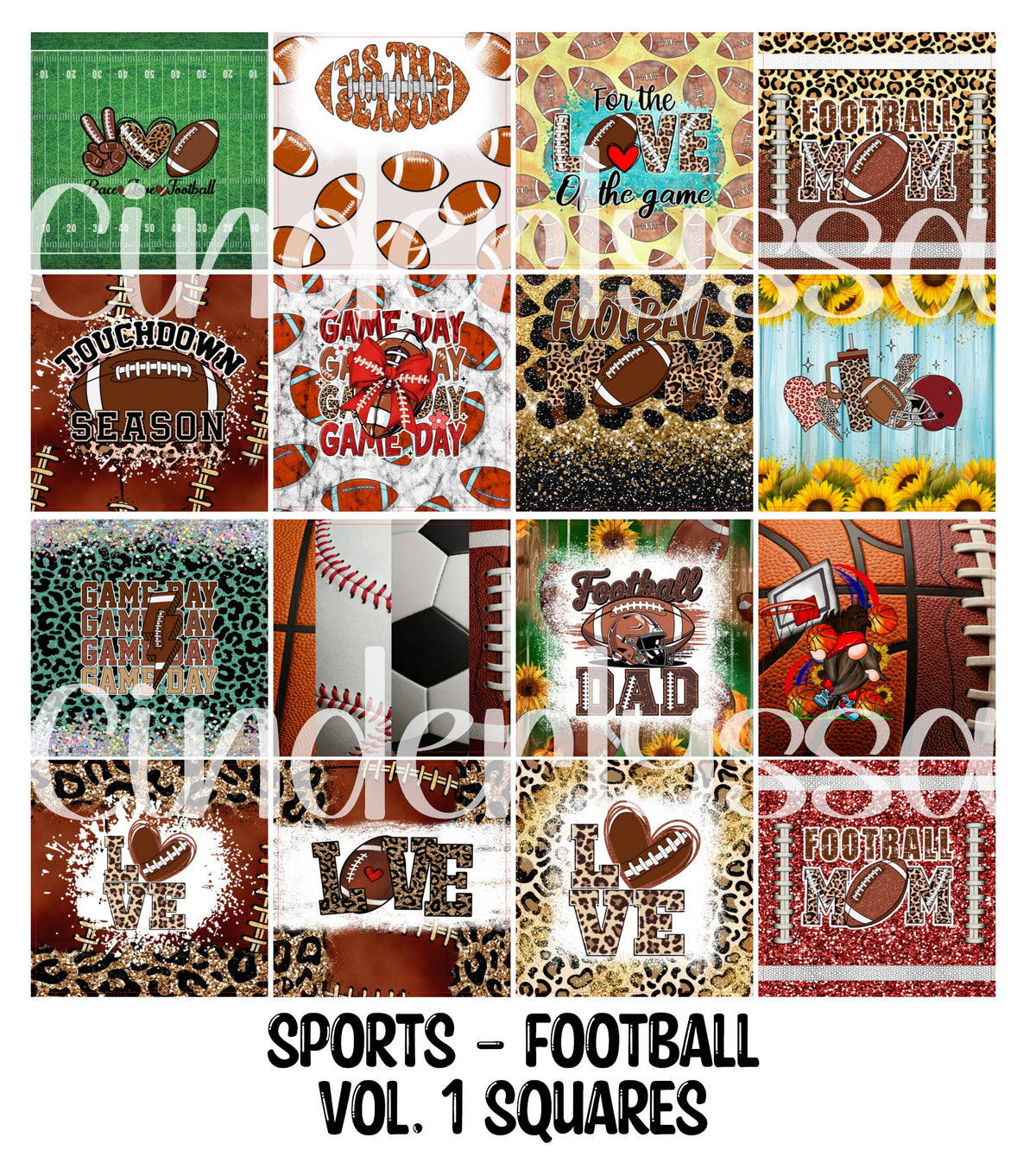 Sports - Football Vol. 1 Squares Cardstock Only for freshies - NO MOLD for Aroma Bead Molds, Premium Cardstock Images