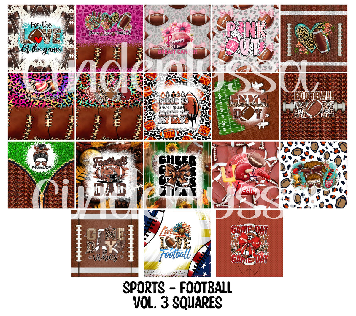 Sports - Football Vol. 3 Squares Cardstock Only for freshies - NO MOLD for Aroma Bead Molds, Premium Cardstock Images