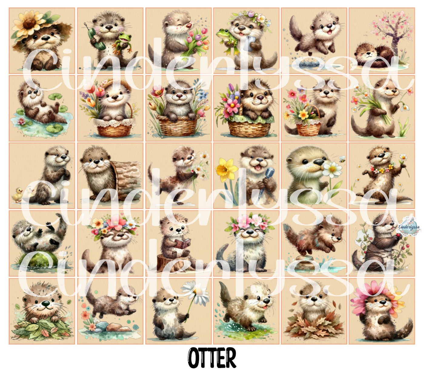 2.5 inch Square Otter Cardstock Only for freshies - NO MOLD: Cardstock Silicone Mold, for Aroma Bead Molds, Premium Cardstock Images