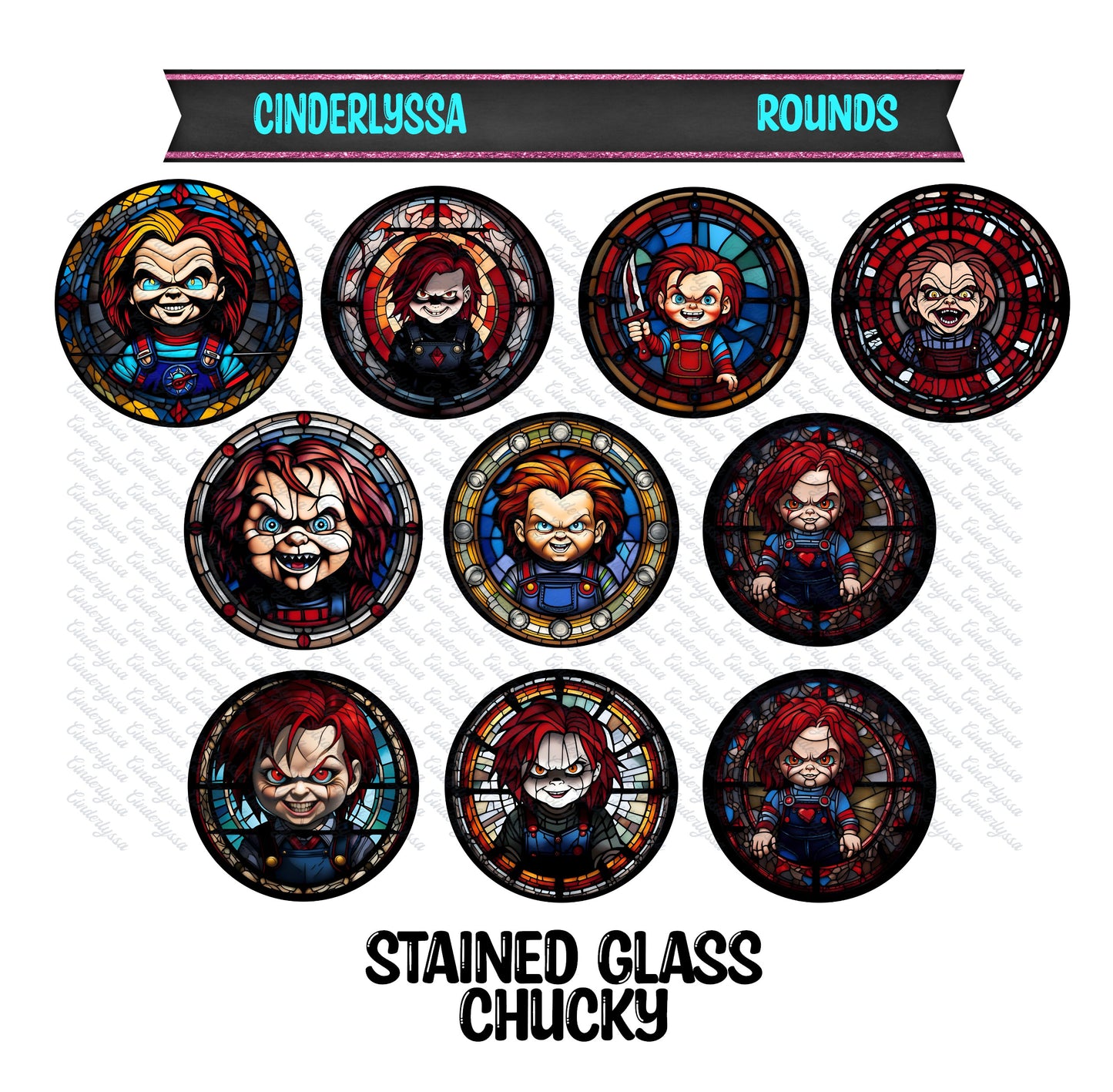 2.5 inch Round Stained Glass Chucky Cardstock Only for freshies: Aroma Bead Molds, Premium Cardstock Images-NO MOLD