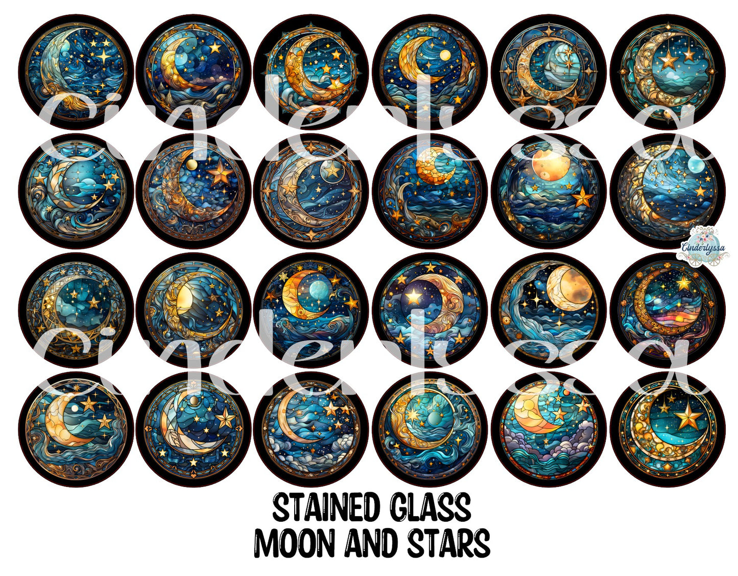 3 inch Round: Stained Glass Moon and Stars Cardstock Only for freshies - NO MOLD for Aroma Bead Molds, Premium Cardstock Images
