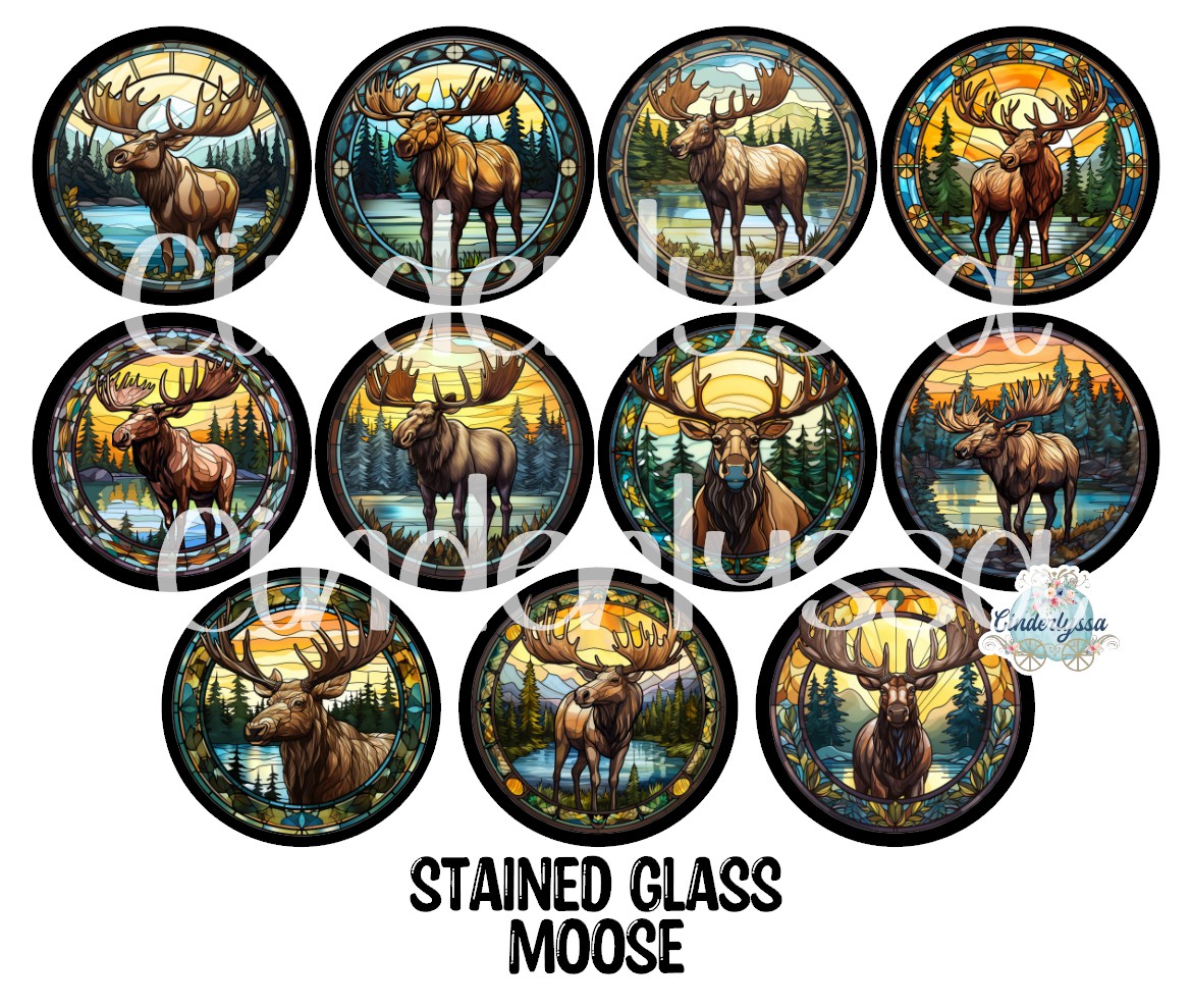 3.5 inch Round: Stained Glass Moose for Cardstock Silicone Mold, NO MOLD INCLUDED for Aroma Bead Molds, Premium Cardstock Images