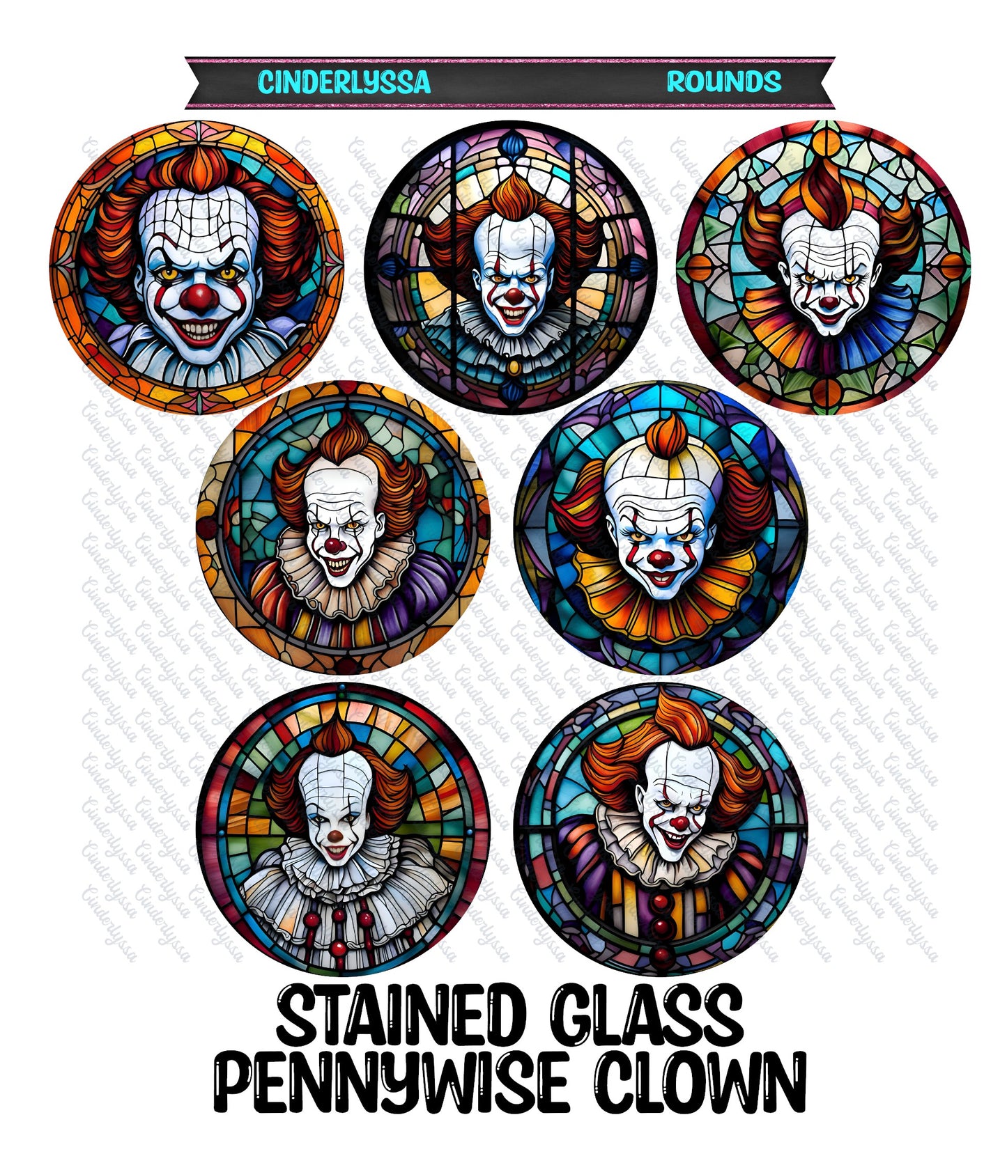 3 inch Round Stained Glass Pennywise Clown Cardstock Only for car freshies - NO MOLD for Aroma Bead Molds, Premium Cardstock Images
