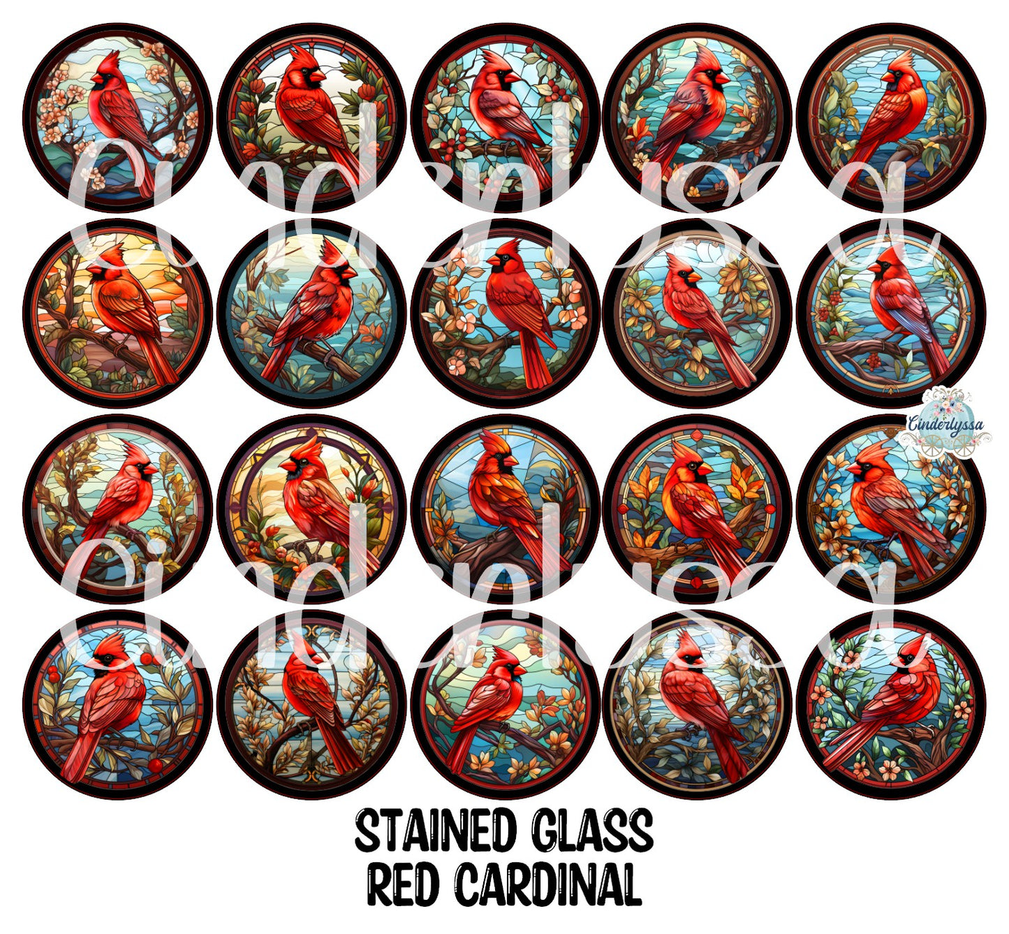 3 inch Round Stained Glass Red Cardinal Cardstock Only -NO MOLD for Aroma Bead Molds, Premium Cardstock Images