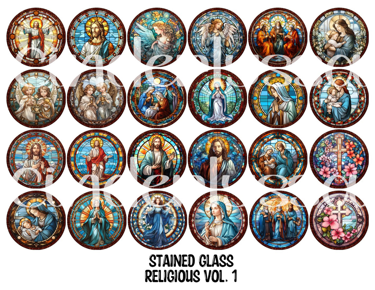 Stained Glass Religious Vol. 1 Rounds Cardstock Only for freshies - NO MOLD for Aroma Bead Molds, Premium Cardstock Images