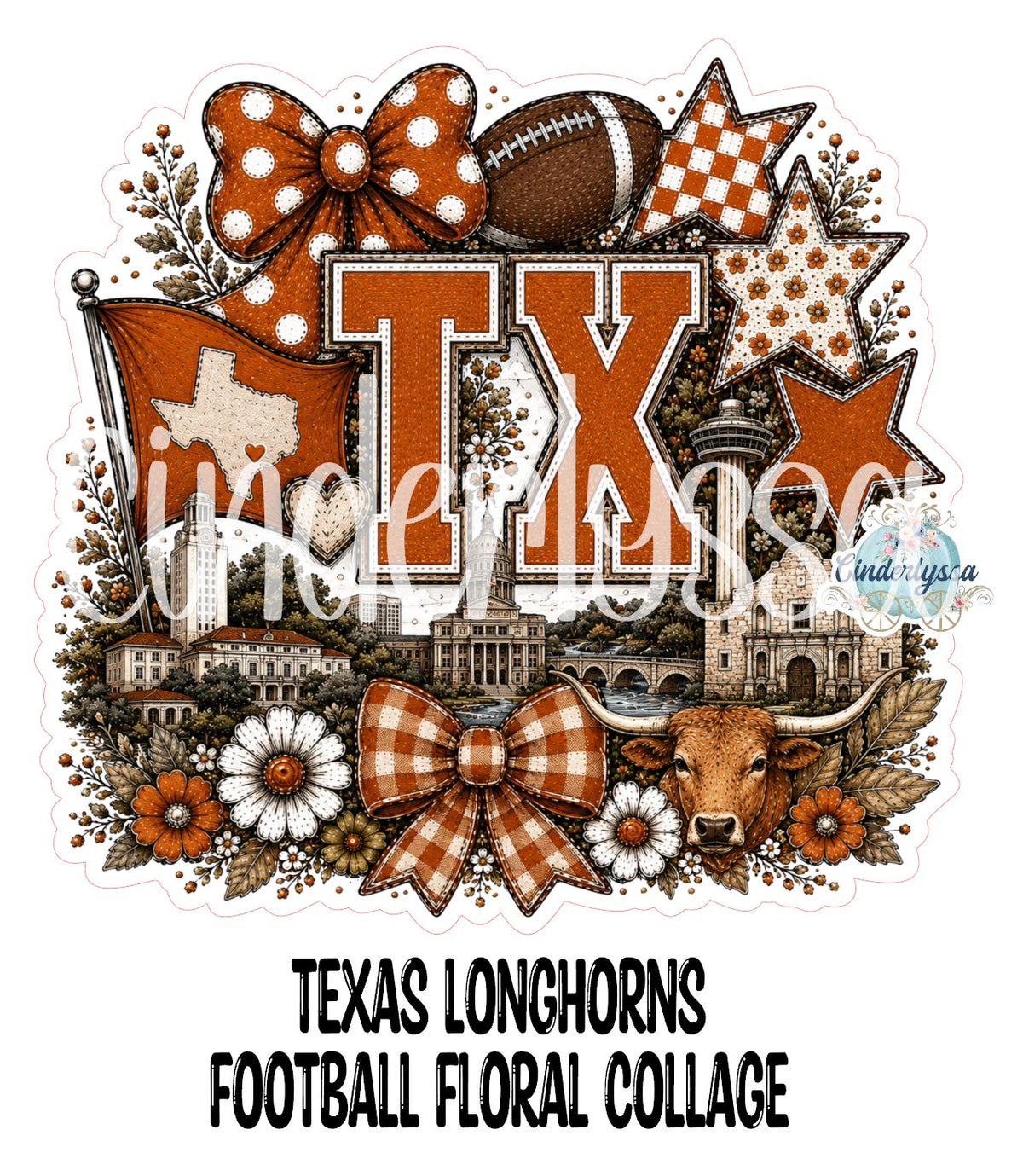Texas Longhorns Football Floral Collage Cardstock Silicone Mold, Aroma Bead Molds, Premium Cardstock Images