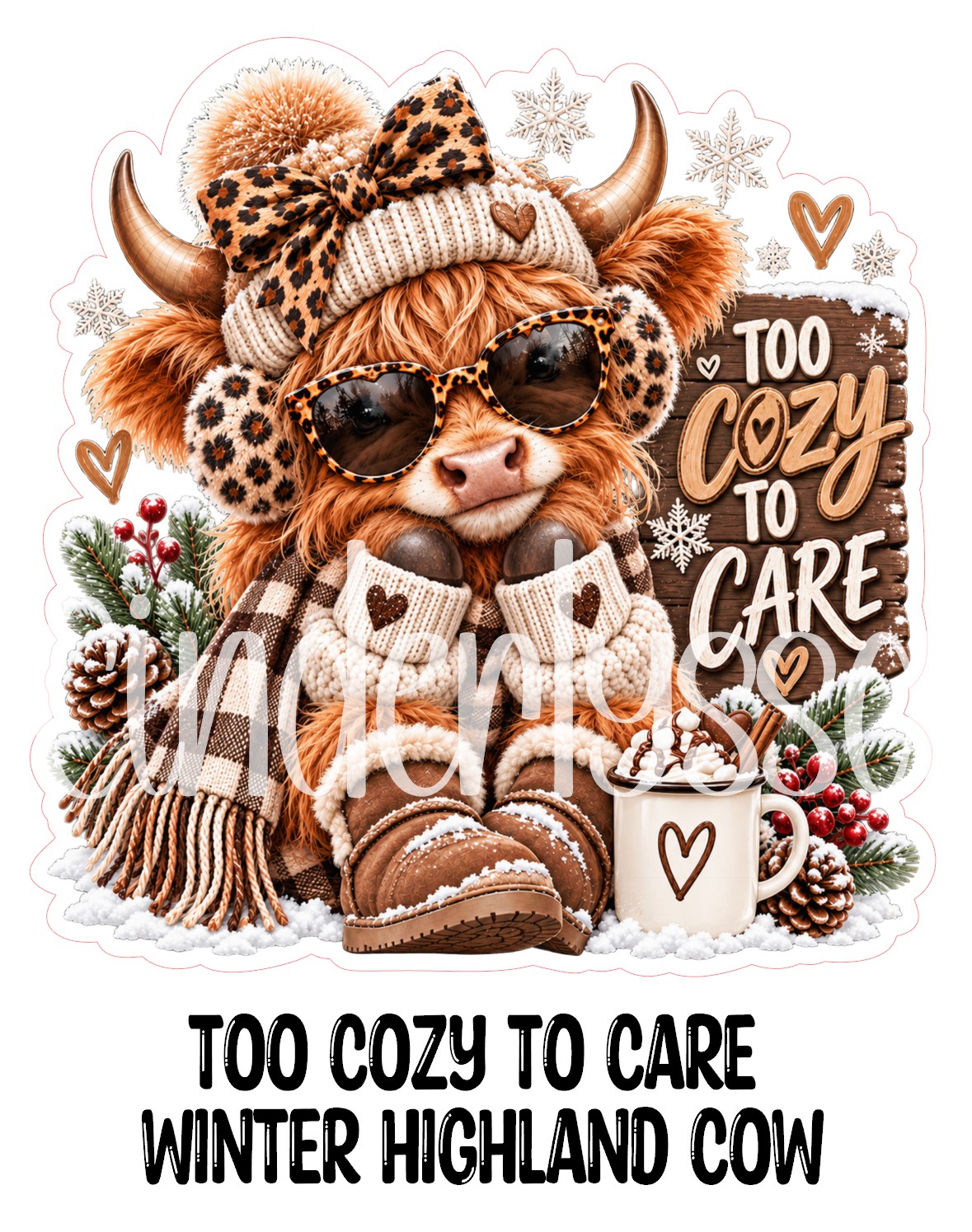Too Cozy To Care Winter Highland Cow Cardstock Silicone Mold, Aroma Bead Molds, Premium Cardstock Images