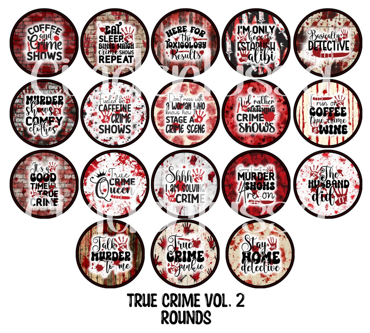 True Crime Vol. 2 Rounds Cardstock Only for freshies - NO MOLD for Aroma Bead Molds, Premium Cardstock Images