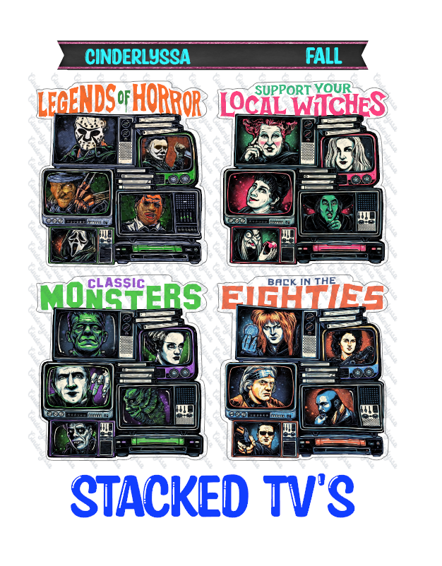 Stacked TV's: Legends of Horror, Local Witches, Classic Monsters & Eighties Cardstock Silicone Mold, Aroma Bead Molds, Premium Cardstock Images