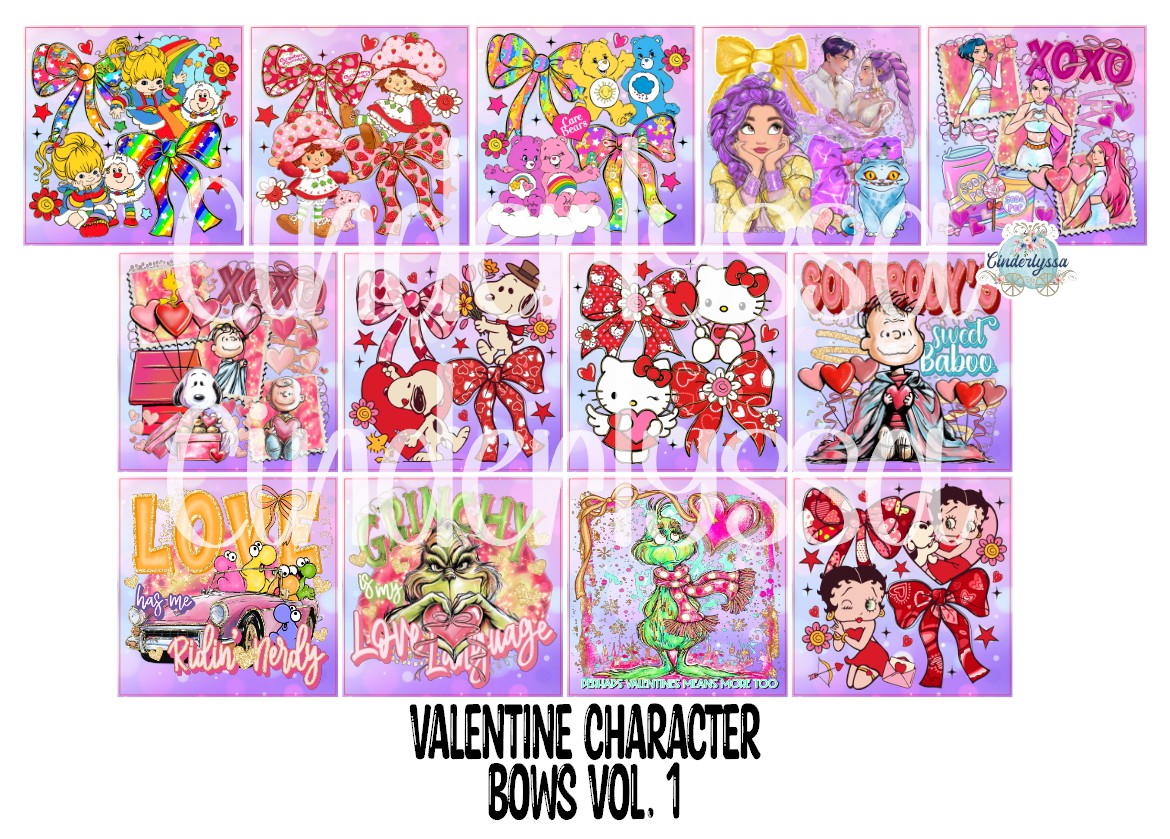2.5 inch Square Valentine Character Bows Vol. 1 Cardstock Only for freshies - NO MOLD: Cardstock Silicone Mold, for Aroma Bead Molds, Premium Cardstock Images