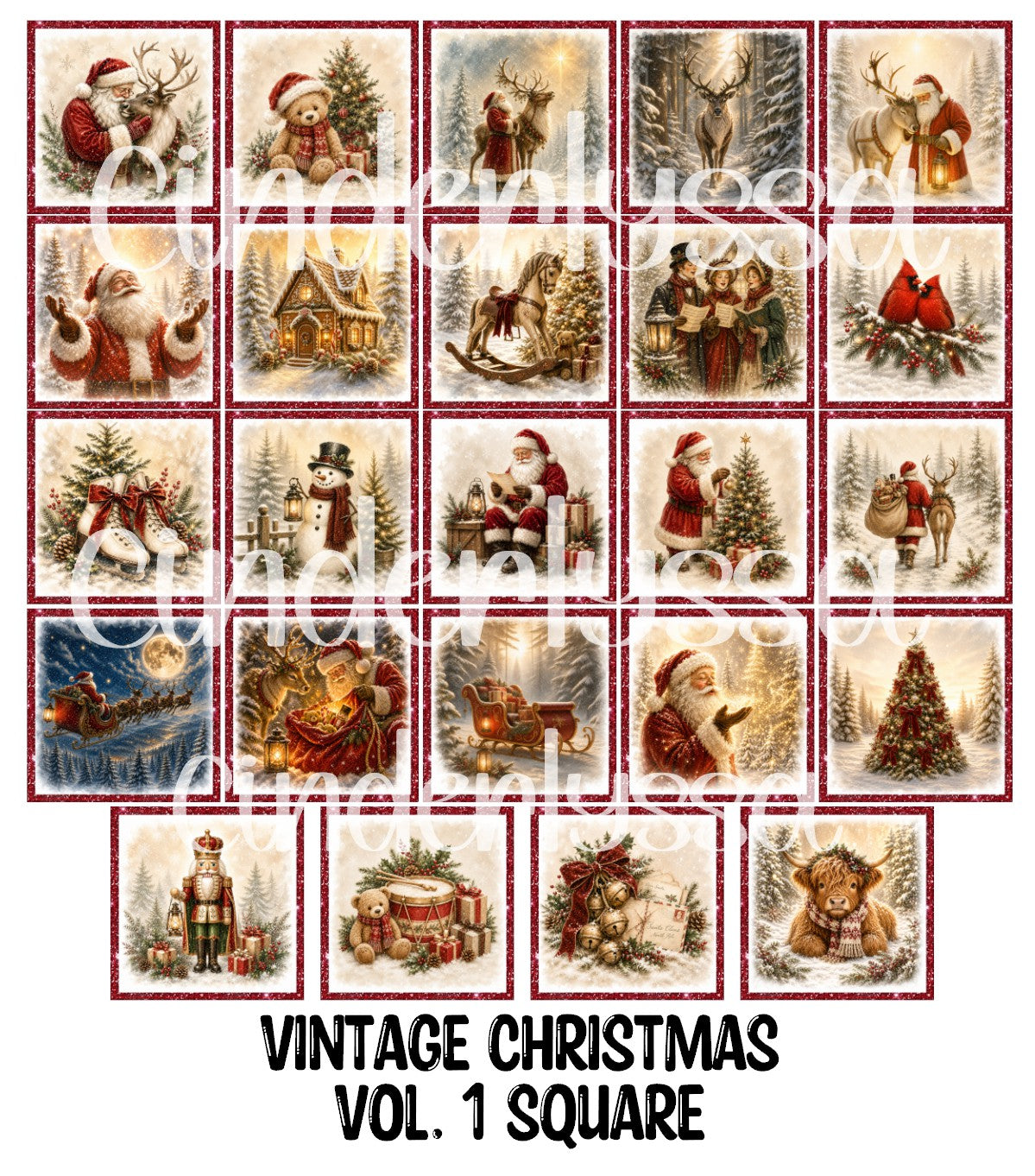 Vintage Christmas Vol. 1 Squares Cardstock Only for freshies - NO MOLD for Aroma Bead Molds, Premium Cardstock Images
