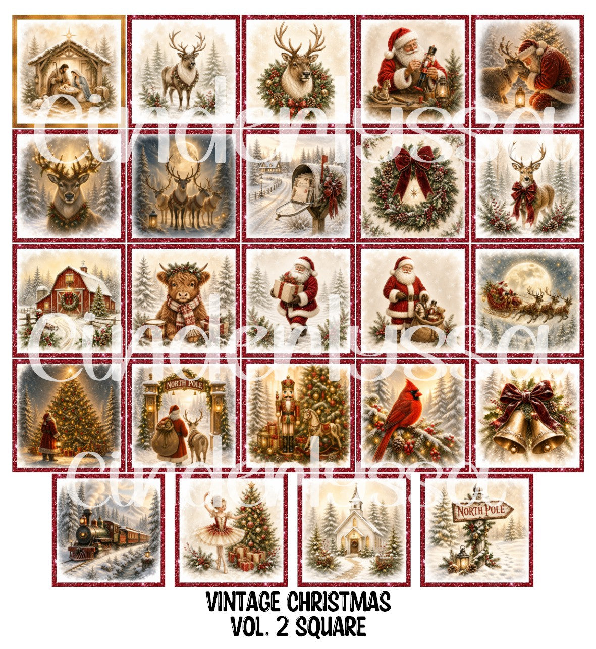 Vintage Christmas Vol. 2 Squares Cardstock Only for freshies - NO MOLD for Aroma Bead Molds, Premium Cardstock Images
