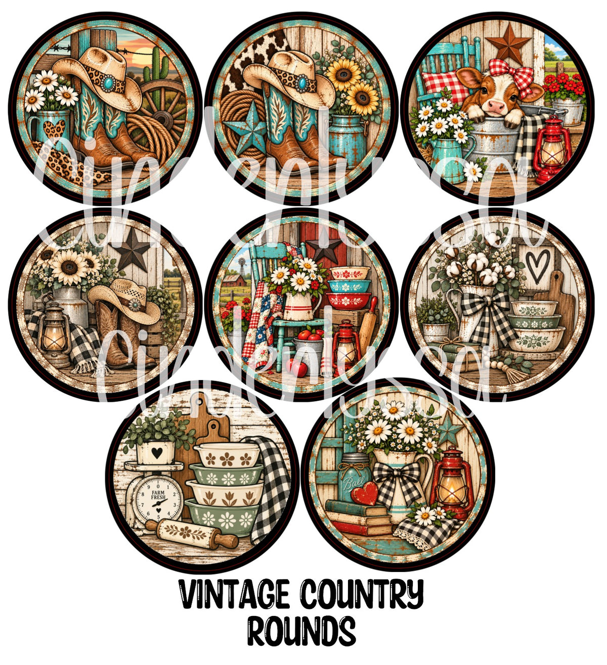 Vintage Country Rounds Cardstock Only for freshies - NO MOLD for Aroma Bead Molds, Premium Cardstock Images