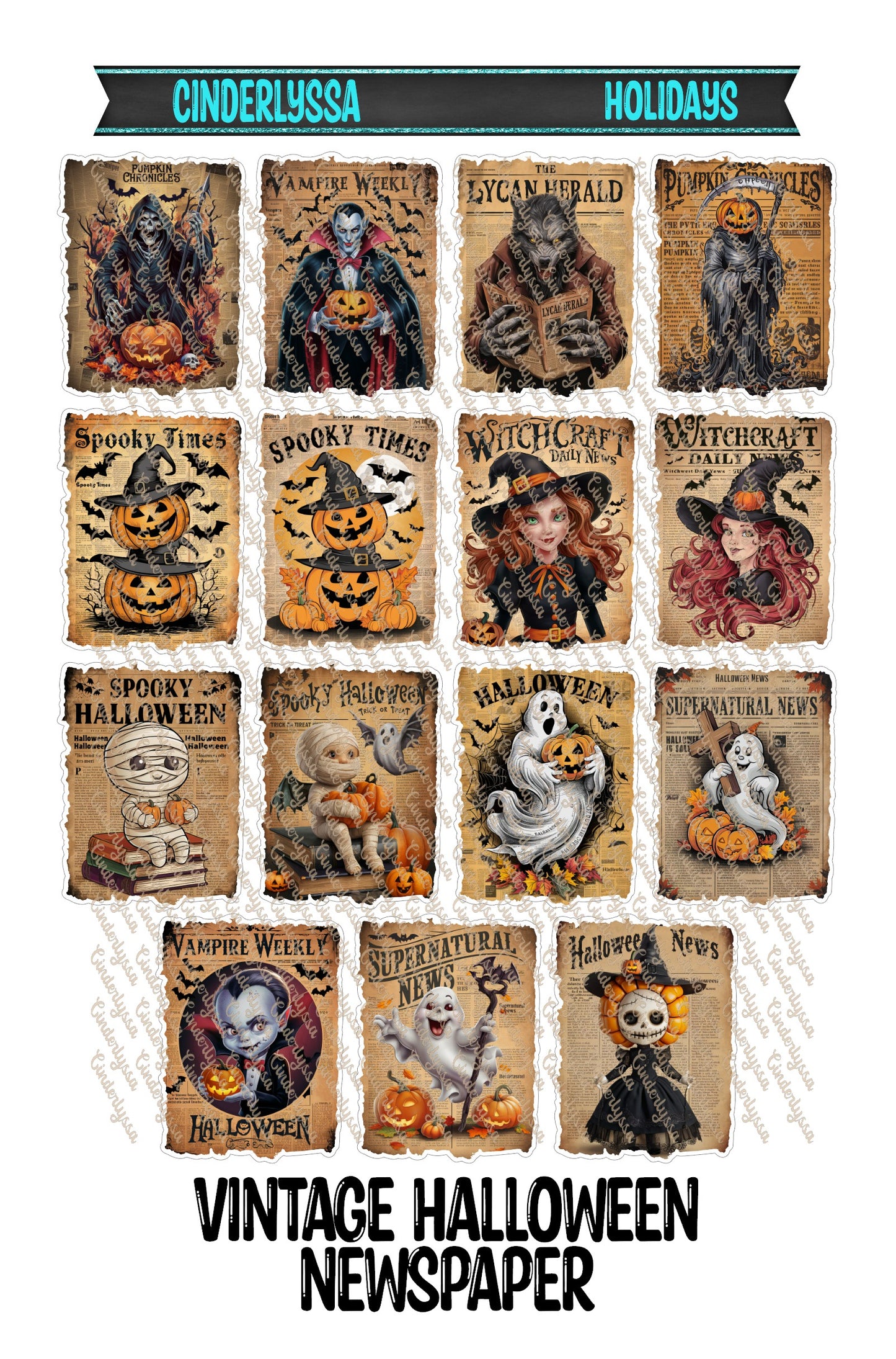 Vintage Halloween Newspaper Cardstock Silicone Mold, Aroma Bead Molds, Car Freshies, Premium Cardstock Images
