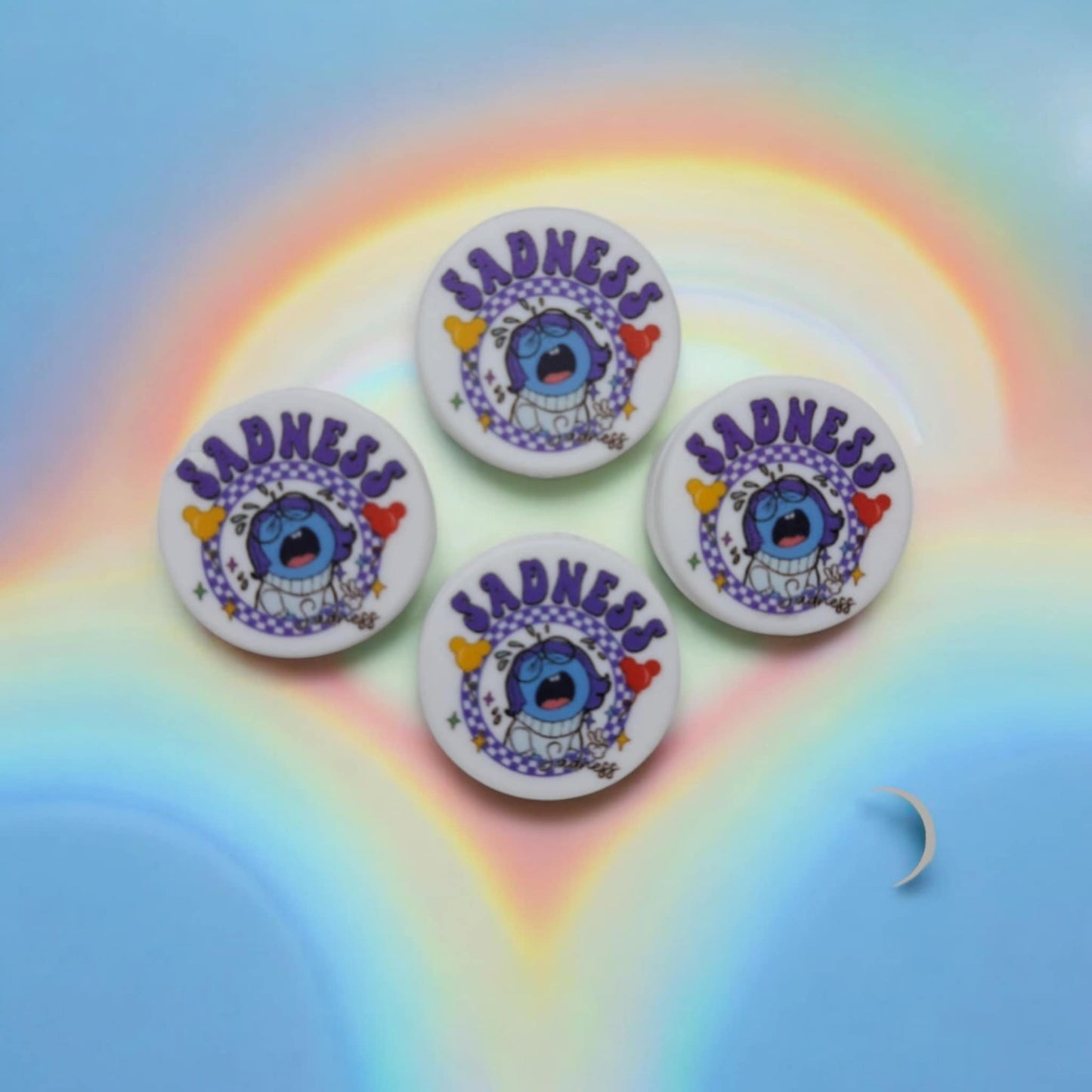 Inside Out: Sadness on White Round - Movie Inspired Silicone Focal Bead