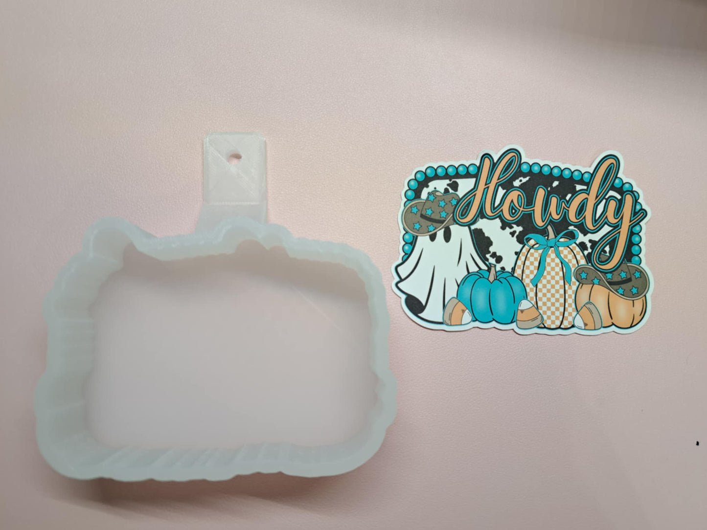 Howdy Ghost and Pumpkins Cardstock Silicone Mold, Aroma Bead Molds, Car Freshies, Premium Cardstock Images