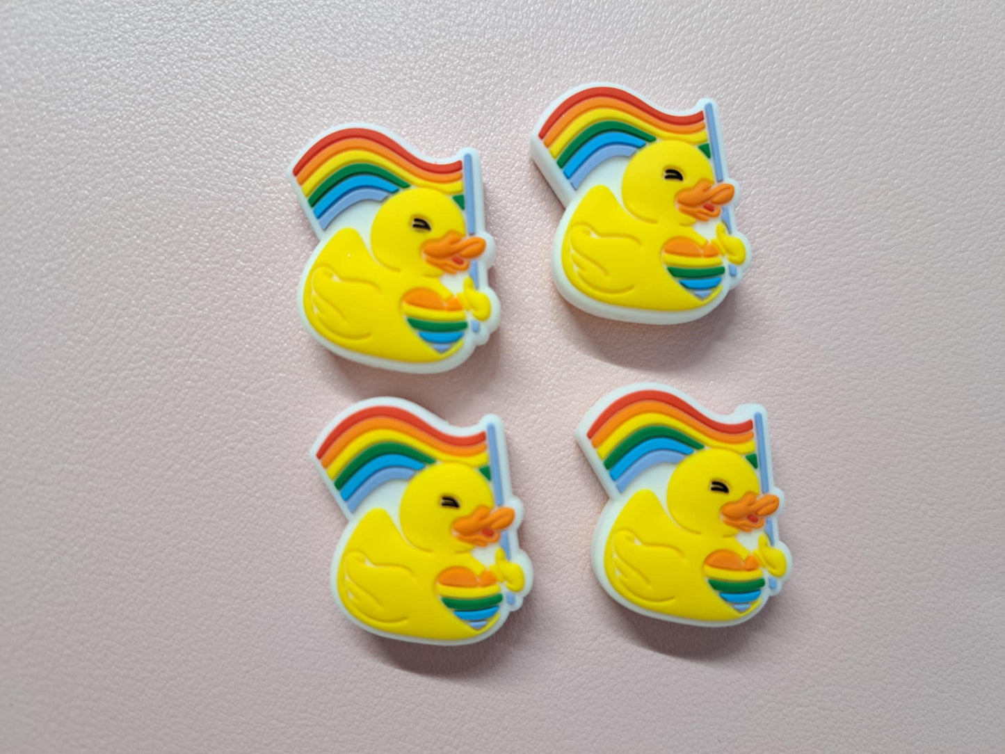 Pride Rainbow Yellow Rubber Duck with Flag Silicone Focal Bead