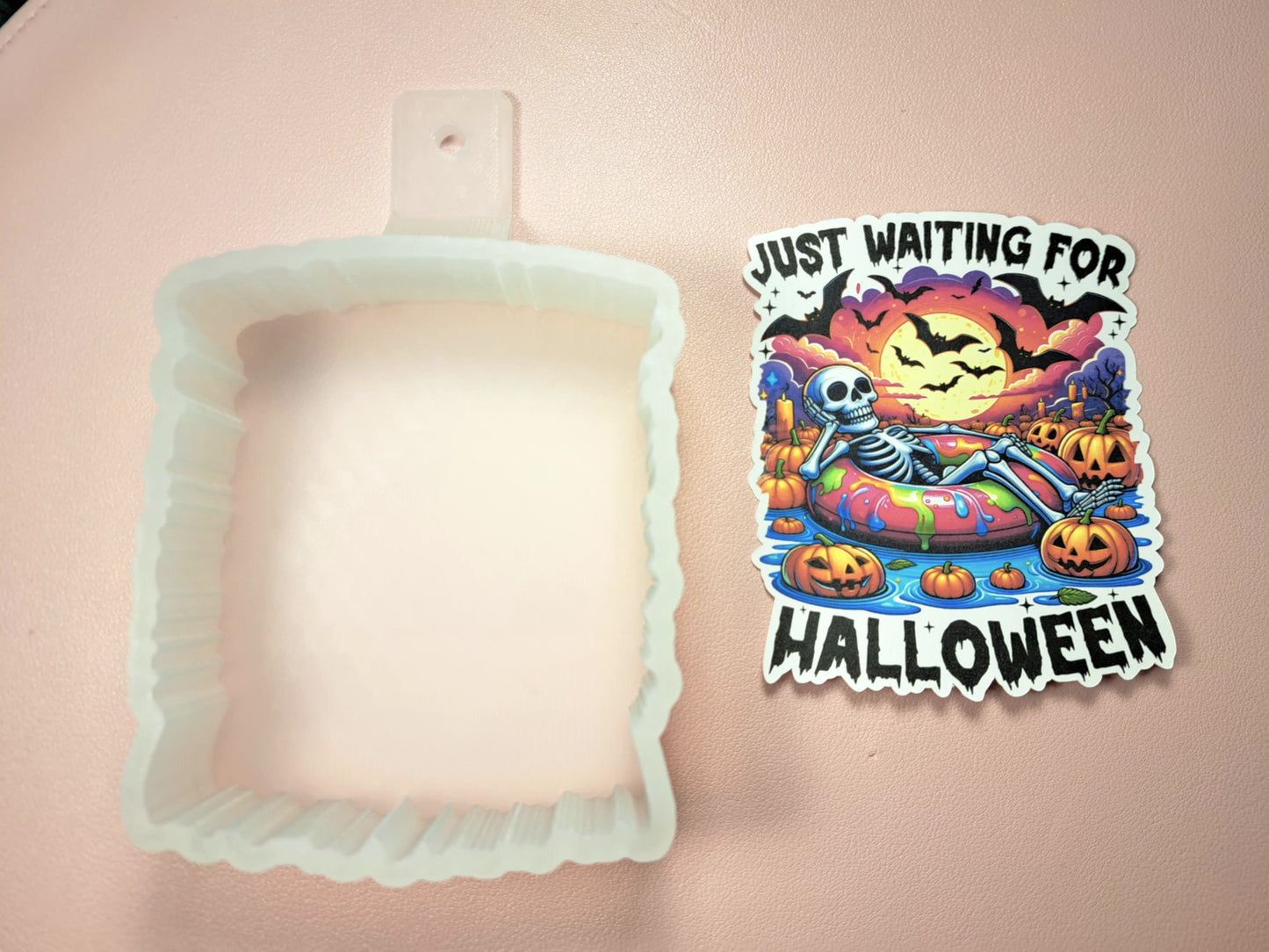 Just Waiting For Halloween Skellie on Floatie Cardstock Silicone Mold, Aroma Bead Molds, Premium Cardstock Images