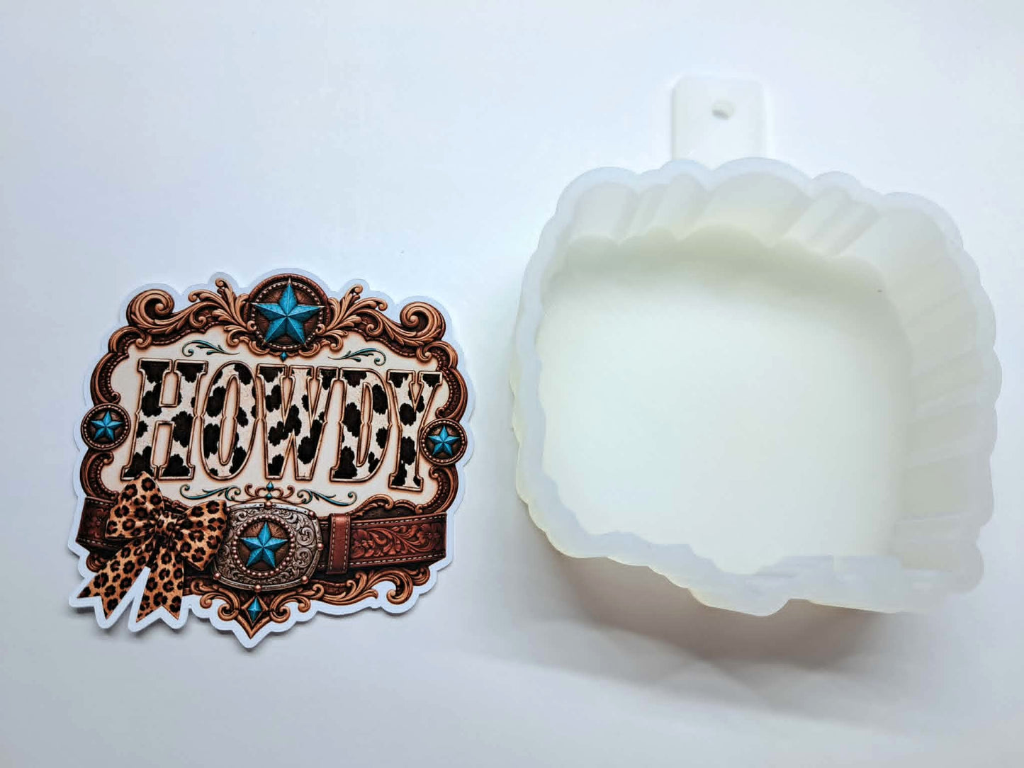 Howdy Western Frame Belt Buckle Bow Cardstock Silicone Mold, Aroma Bead Molds, Premium Cardstock Images