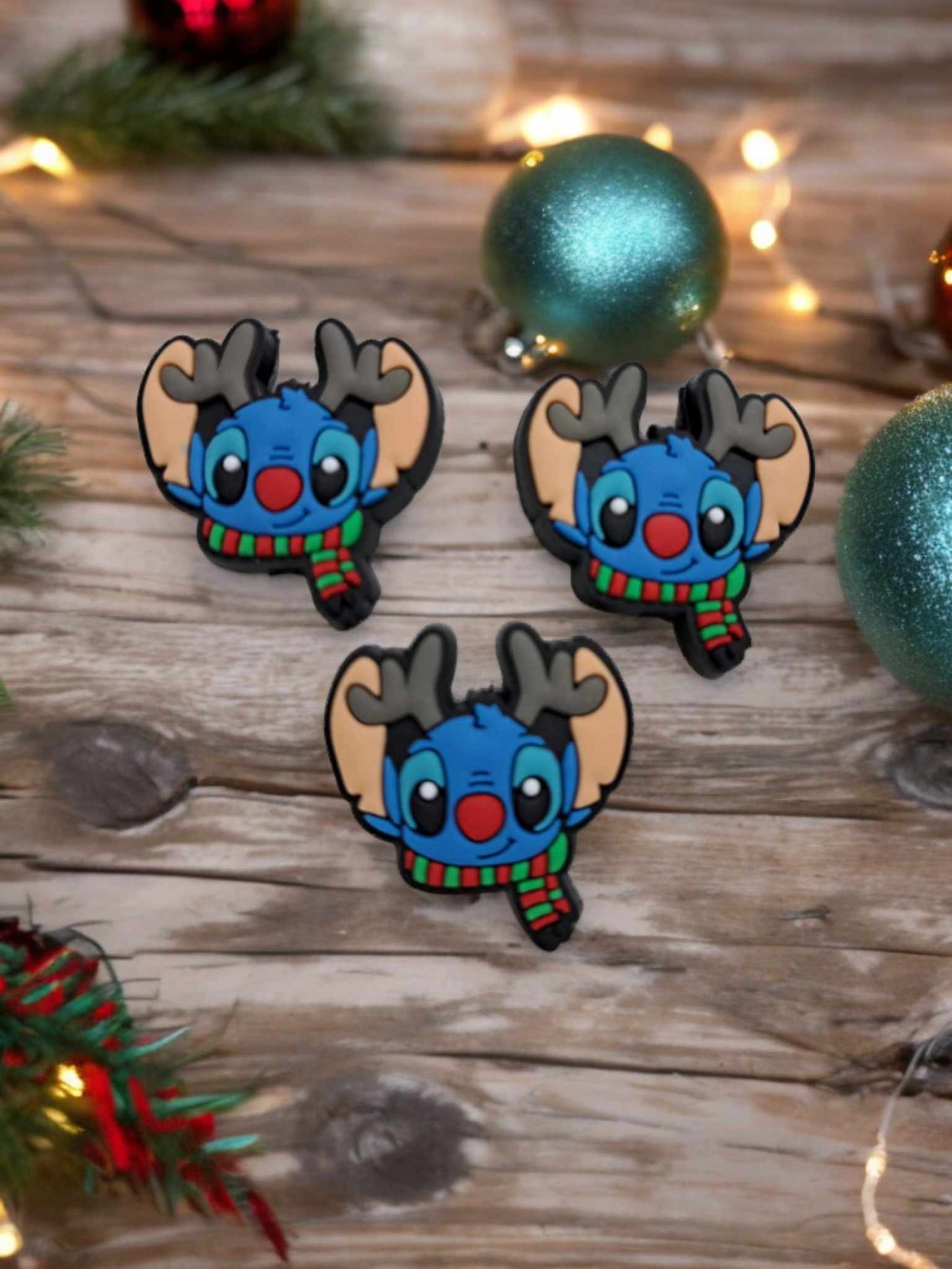 Stitch Face with Scarf & Reindeer Ears with Red Nose - Christmas Silicone Focal Bead - 1221