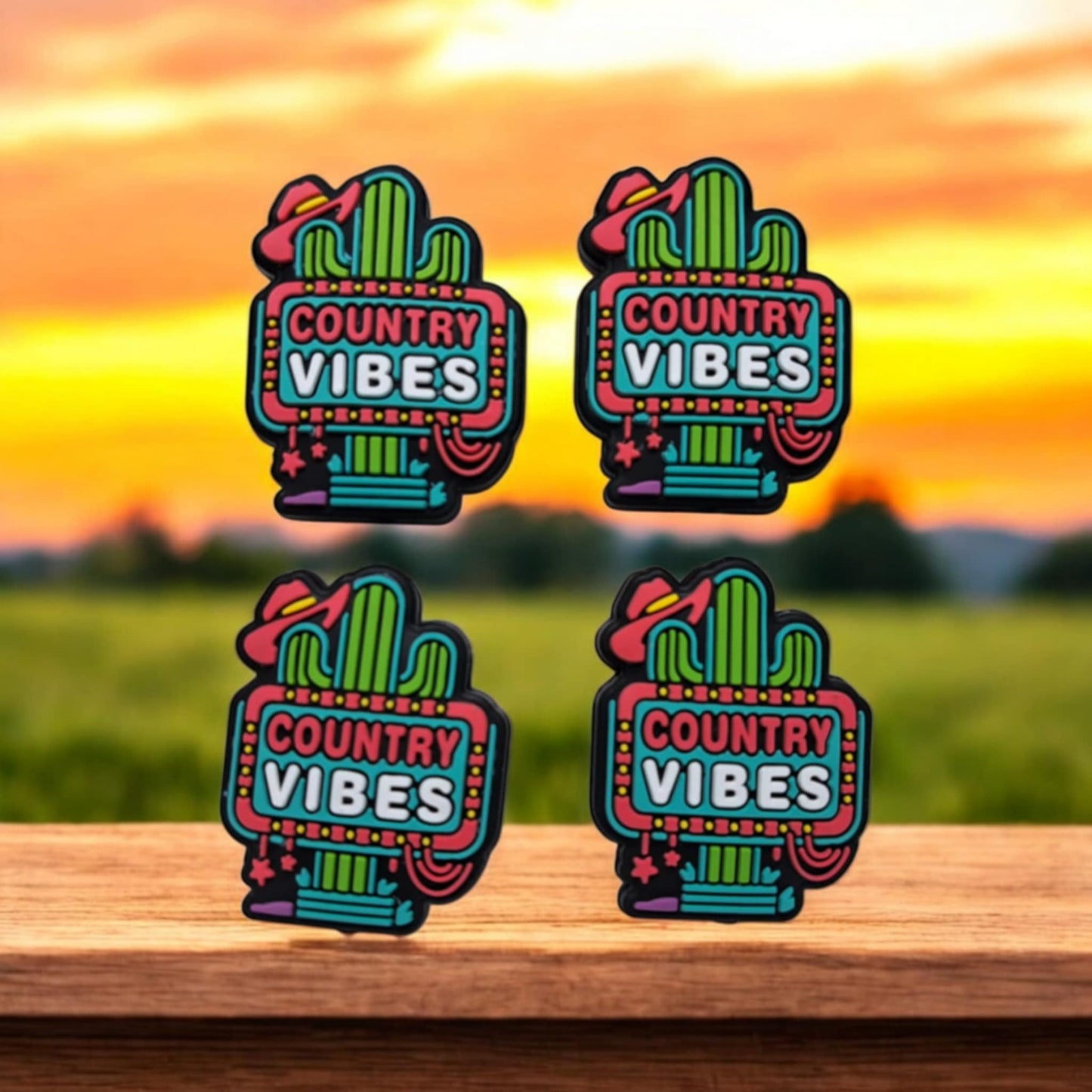 Country Vibes Sign With Cactus/Cowboy Hat Silicone Focal Bead