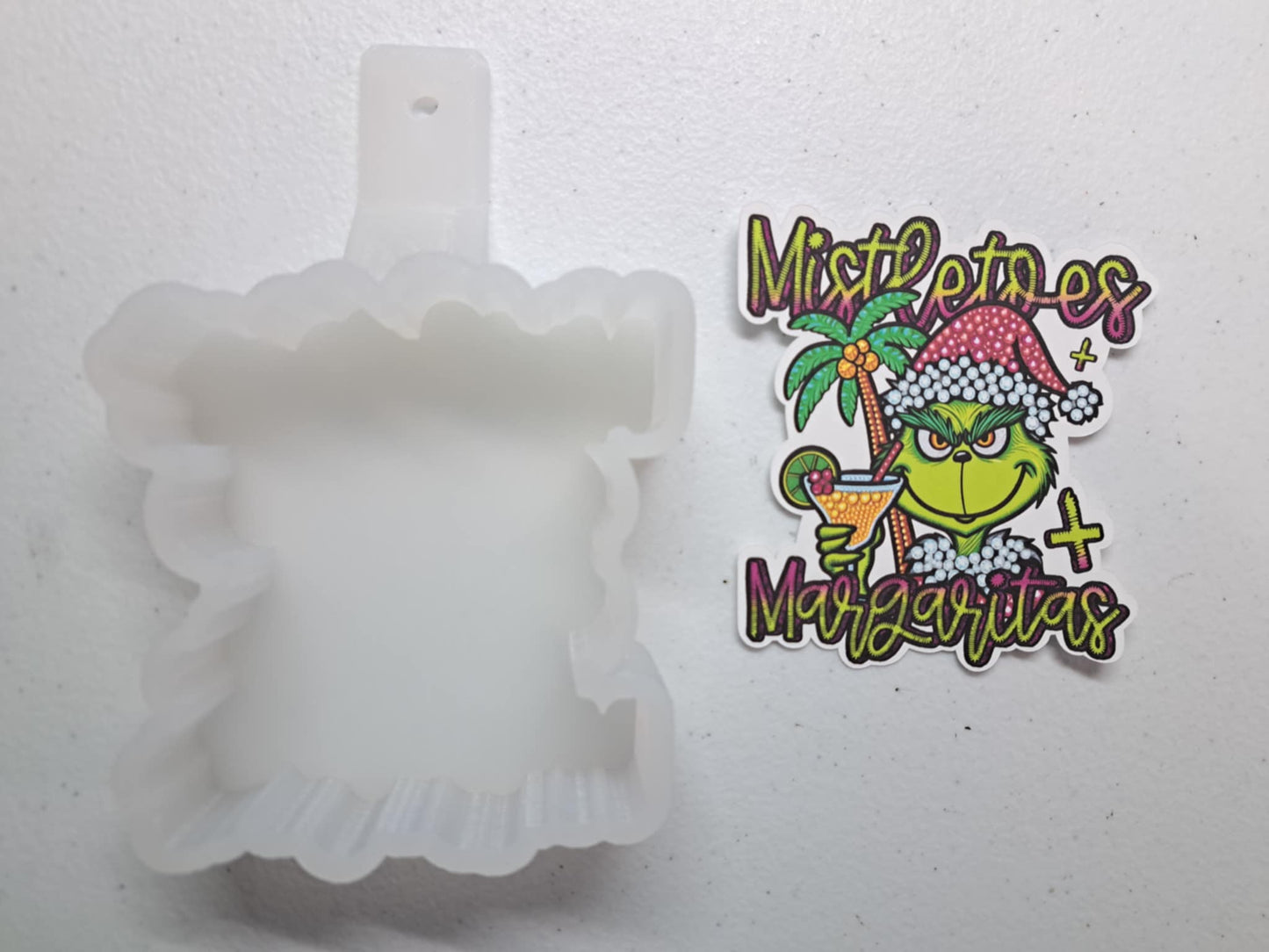 Mistletoes and Margaritas Grinch Cardstock Silicone Mold, Aroma Bead Molds, Car Freshies, Premium Cardstock Images