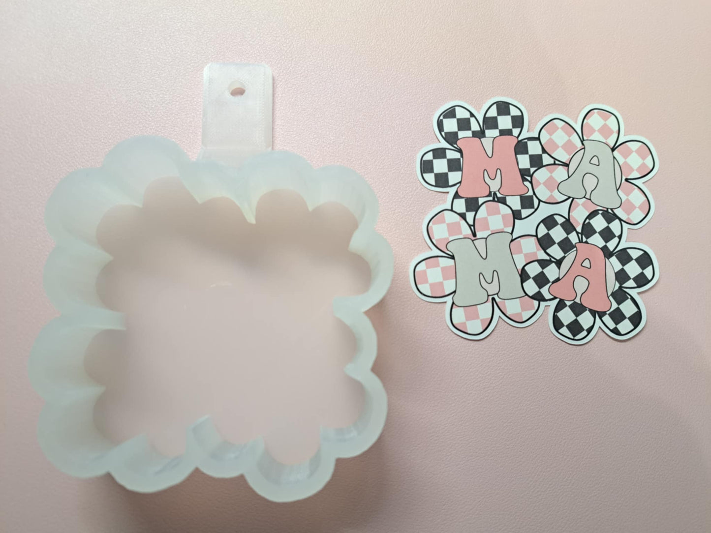 Mama Checkered Daisies Cardstock Silicone Mold, Aroma Bead Molds, Premium Cardstock Images