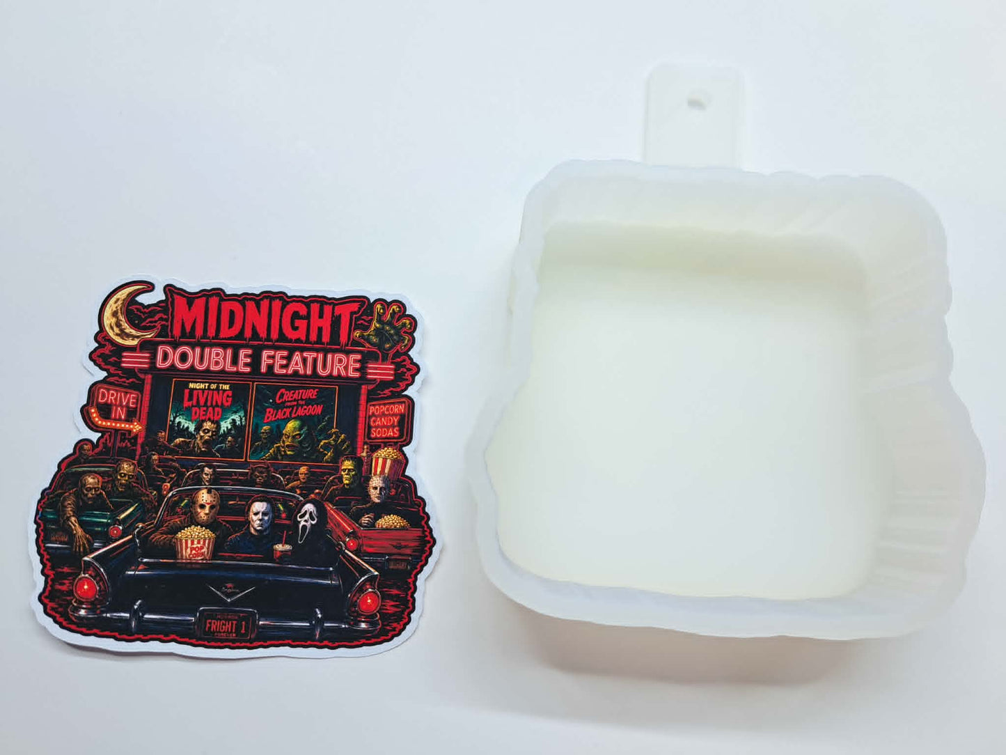 Drive In Theater Double Feature Horror Cardstock Silicone Mold, Aroma Bead Molds, Premium Cardstock Images