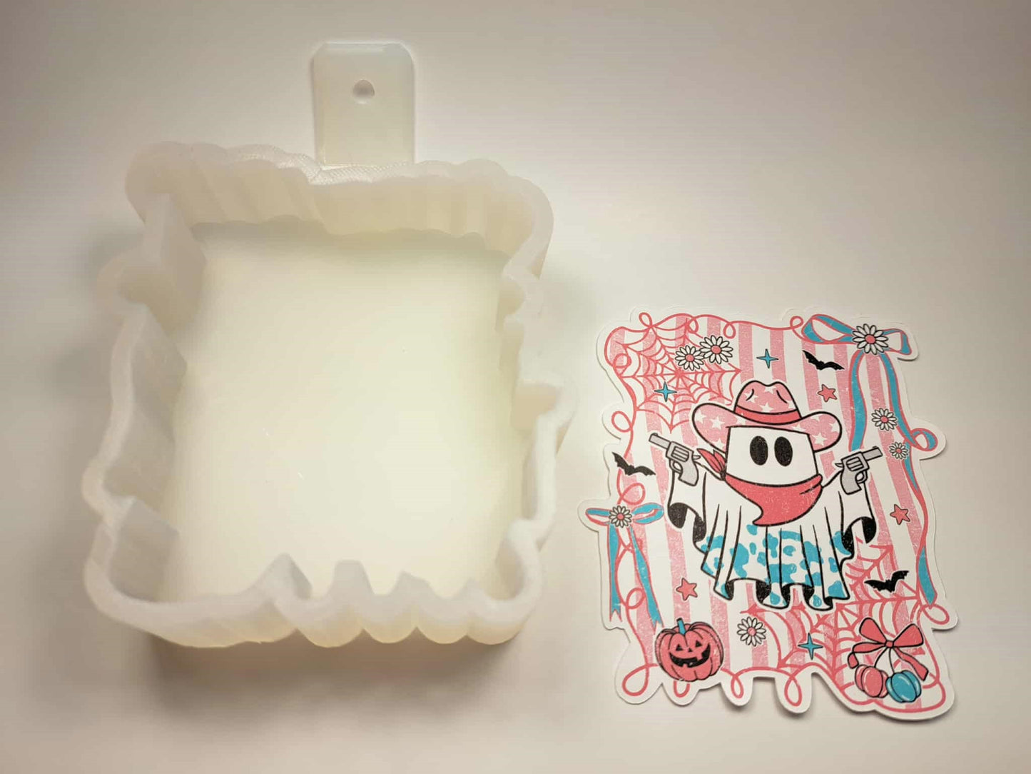 Pink Western Ghost & Bows Cardstock Silicone Mold, Aroma Bead Molds, Car Freshies, Premium Cardstock Images
