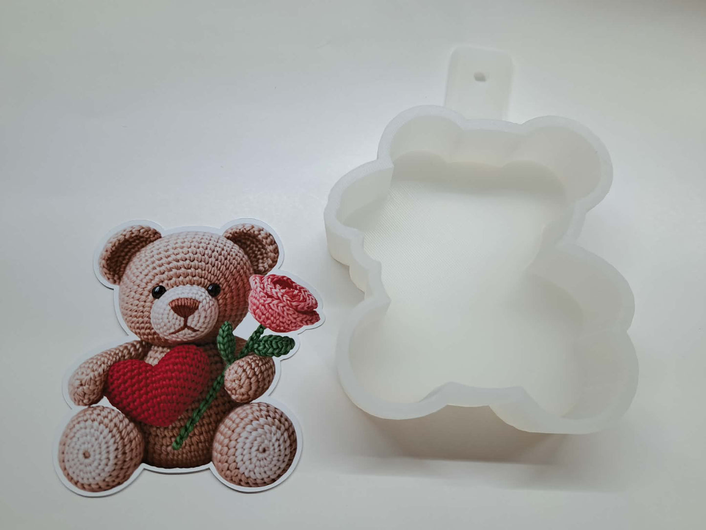 Faux Yarn Valentine Teddy Bear Cardstock Silicone Mold, Aroma Bead Molds, Premium Cardstock Images