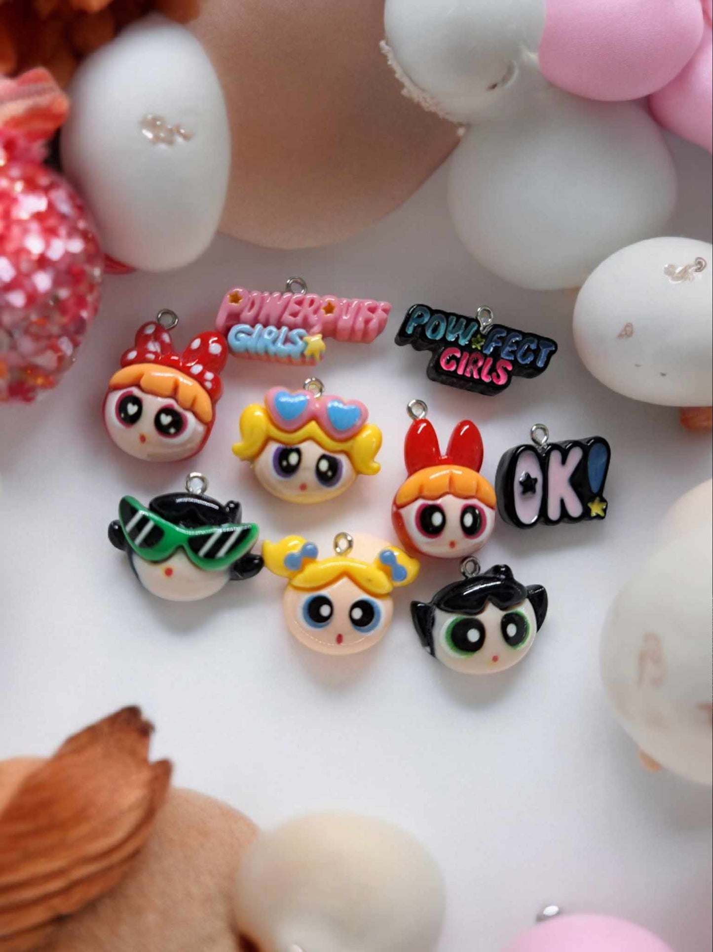Powerpuff Girls Flat Back Resin Charm with eye hook - 3017