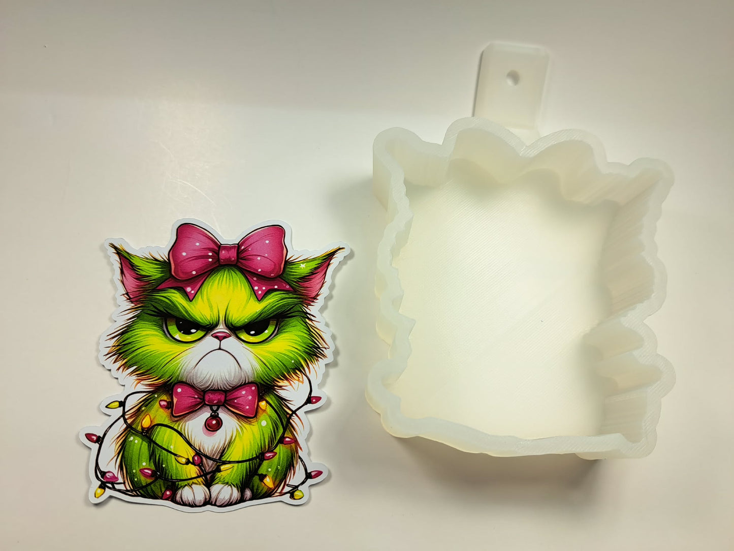 Grumpy Grinchy Christmas Cat Cardstock Silicone Mold, Aroma Bead Molds, Premium Cardstock Images