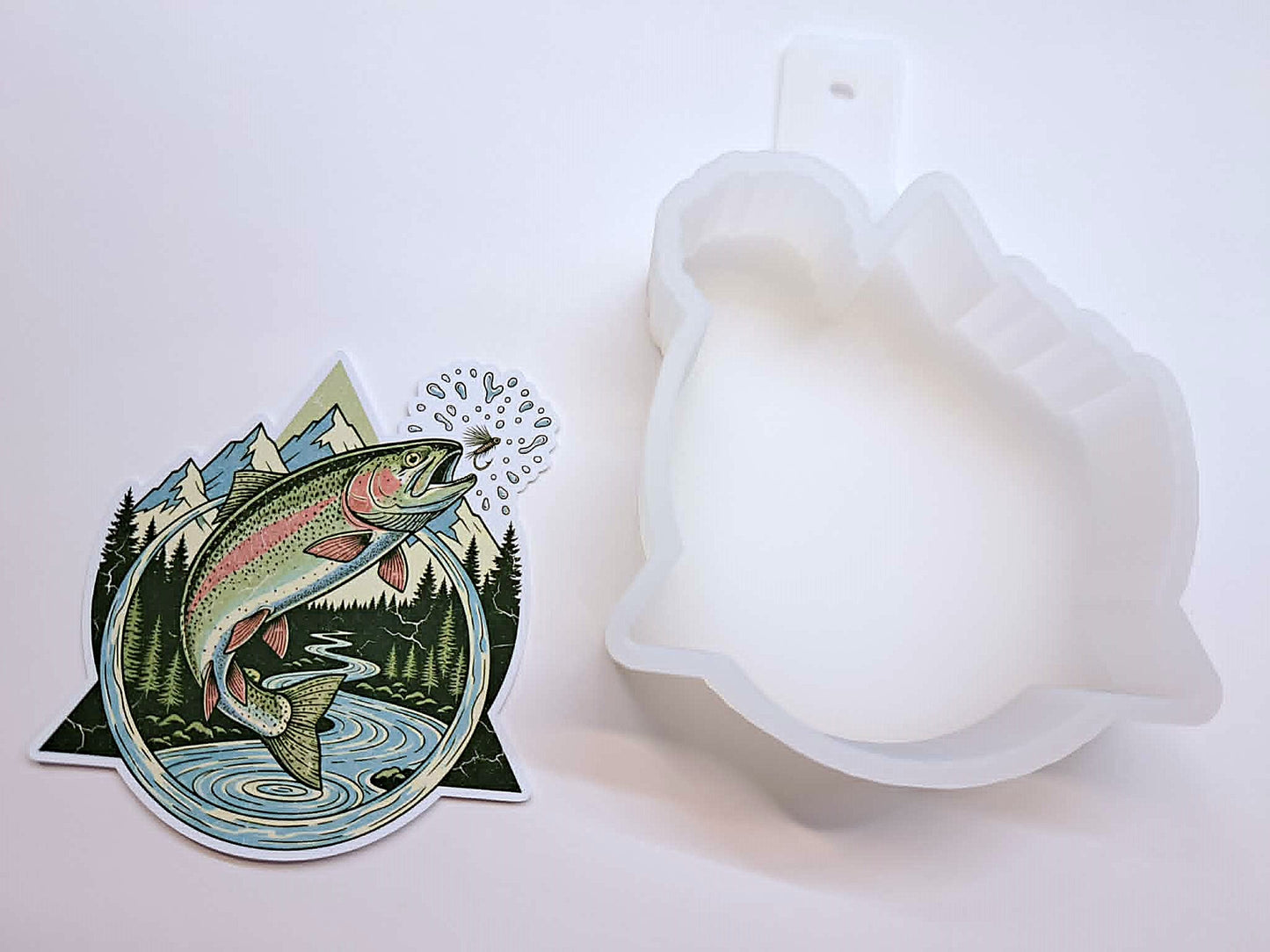 Vintage Fly Fishing Rainbow Trout Cardstock Silicone Mold, Aroma Bead Molds, Premium Cardstock Images