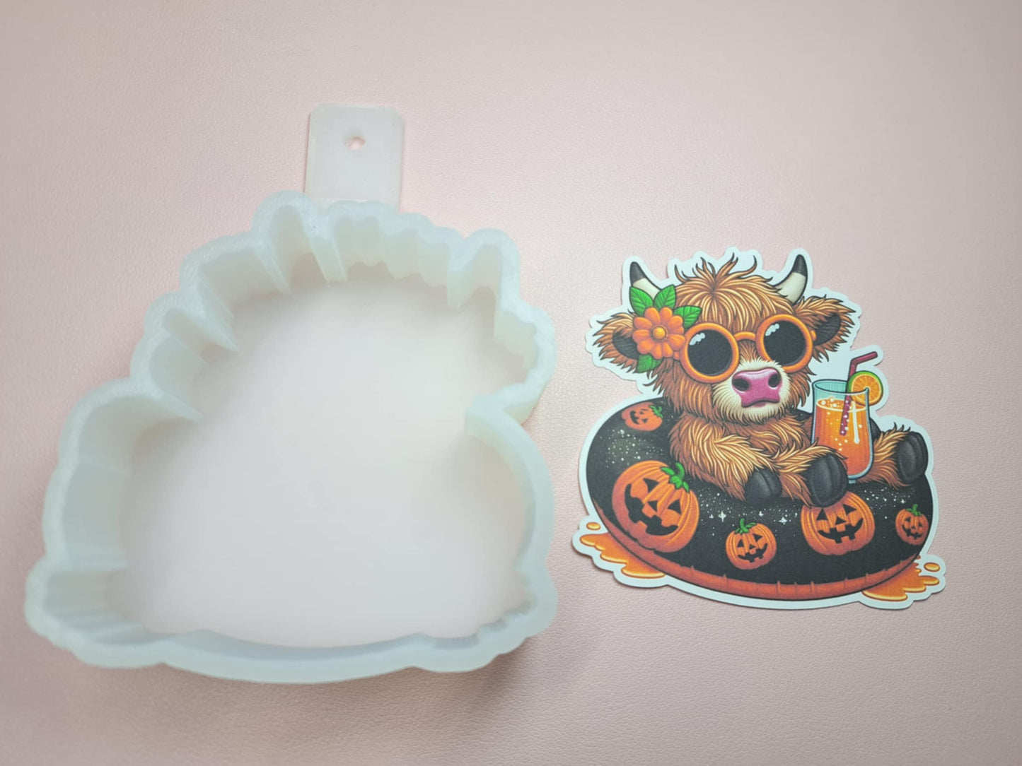 Highland Cow on Halloween Floatie Cardstock Silicone Mold, Aroma Bead Molds, Premium Cardstock Images