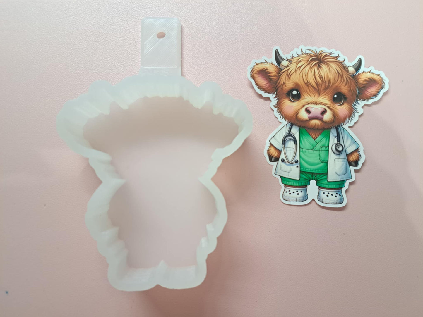 Doctor or Nurse Highland Cow Cardstock Silicone Mold, Aroma Bead Molds, Premium Cardstock Images