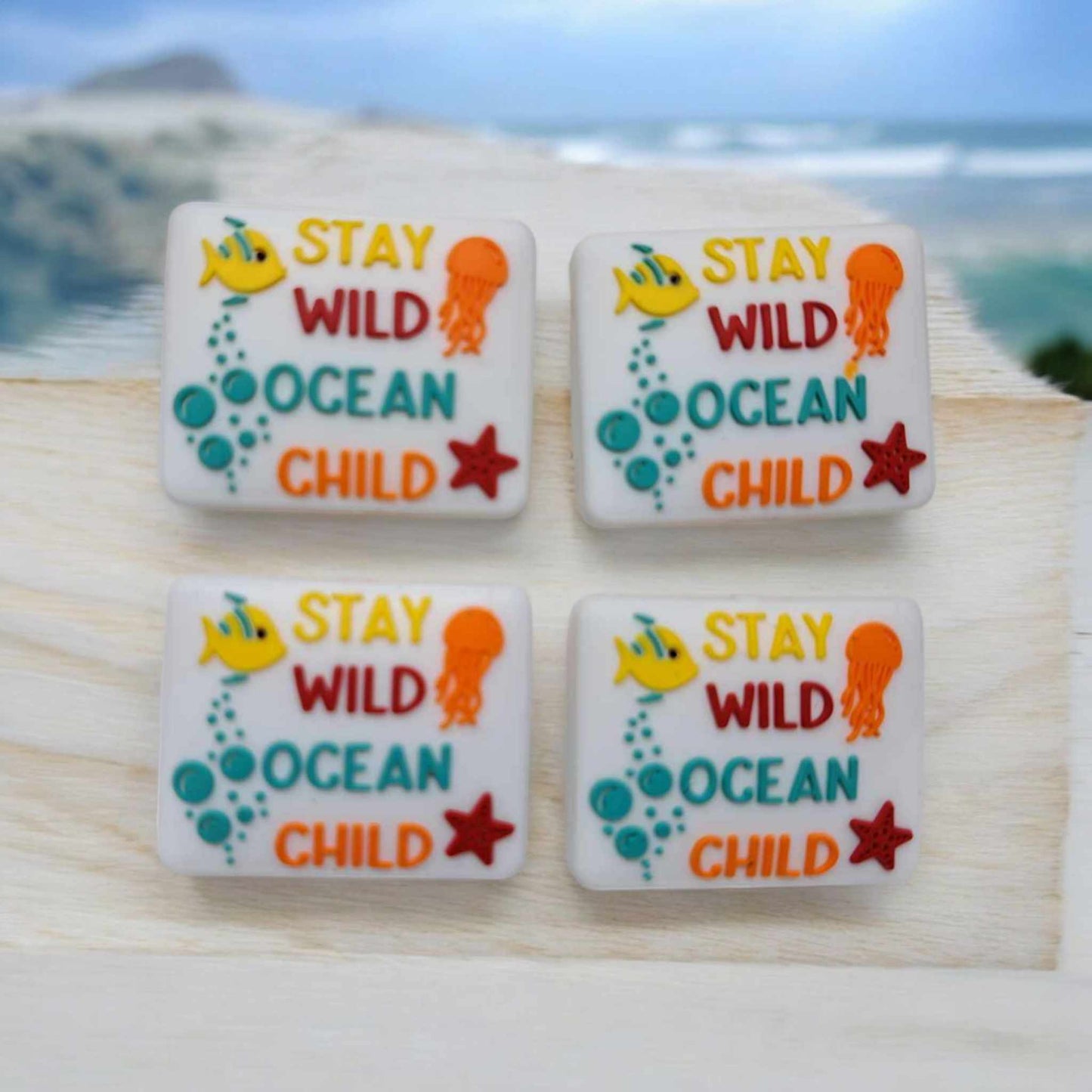 Stay Wild Ocean Child - White Square Silicone Focal Bead