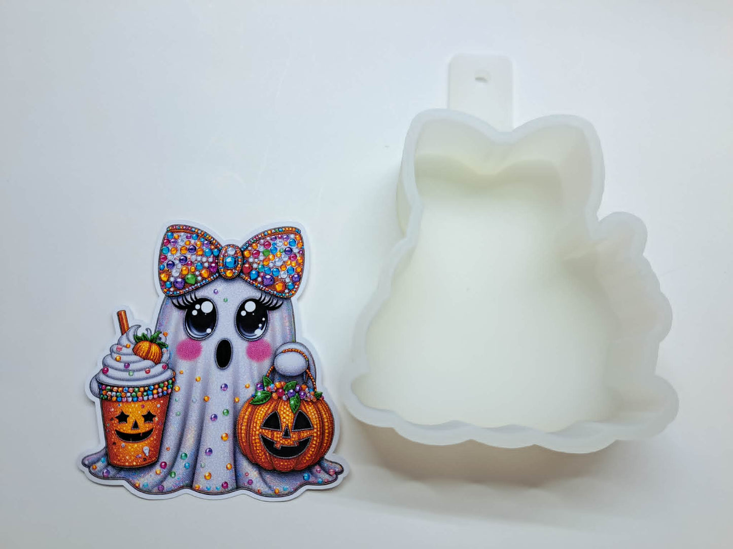 Cute Halloween Rhinestone Ghost Cardstock Silicone Mold, Aroma Bead Molds, Premium Cardstock Images