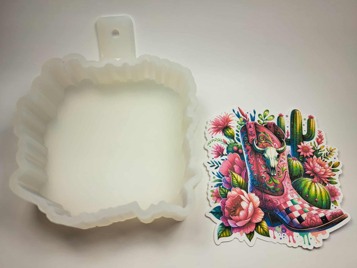 Checkered Boot Bull Skull Flowers Cactus Cardstock Silicone Mold, Aroma Bead Molds, Car Freshies, Premium Cardstock Images
