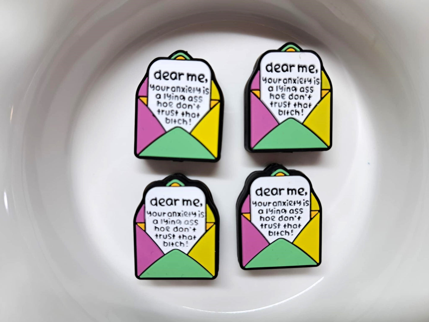 Dear Me: Colorful Envelope with Letter (Anxiety) Silicone Focal Bead