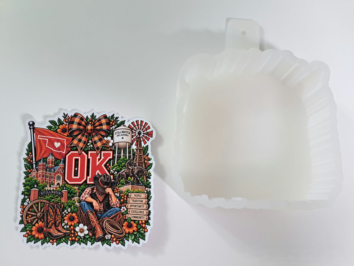 Oklahoma Cowboys Football Floral Collage Cardstock Silicone Mold, Aroma Bead Molds, Premium Cardstock Images