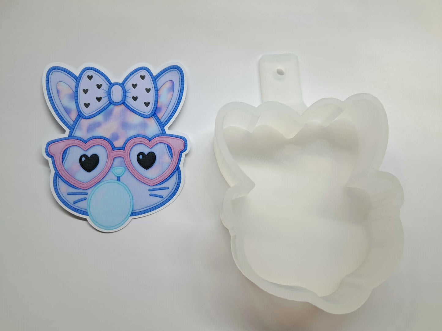 Bunny With Bow Bubblegum & Heart Glasses Cardstock Silicone Mold, Aroma Bead Molds, Premium Cardstock Images