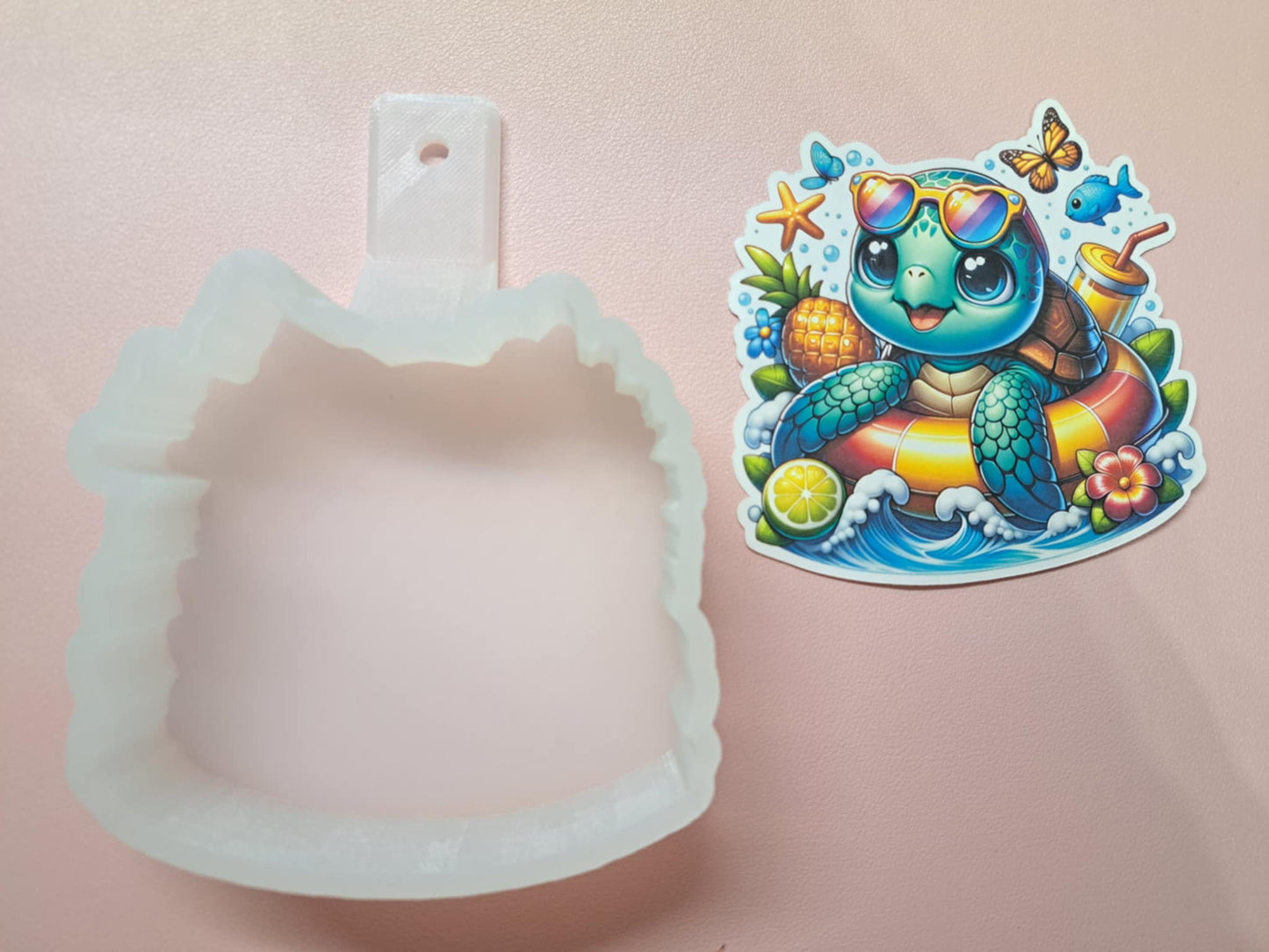 Summer Turtle on Floatie Cardstock Silicone Mold, Aroma Bead Molds, Premium Cardstock Images