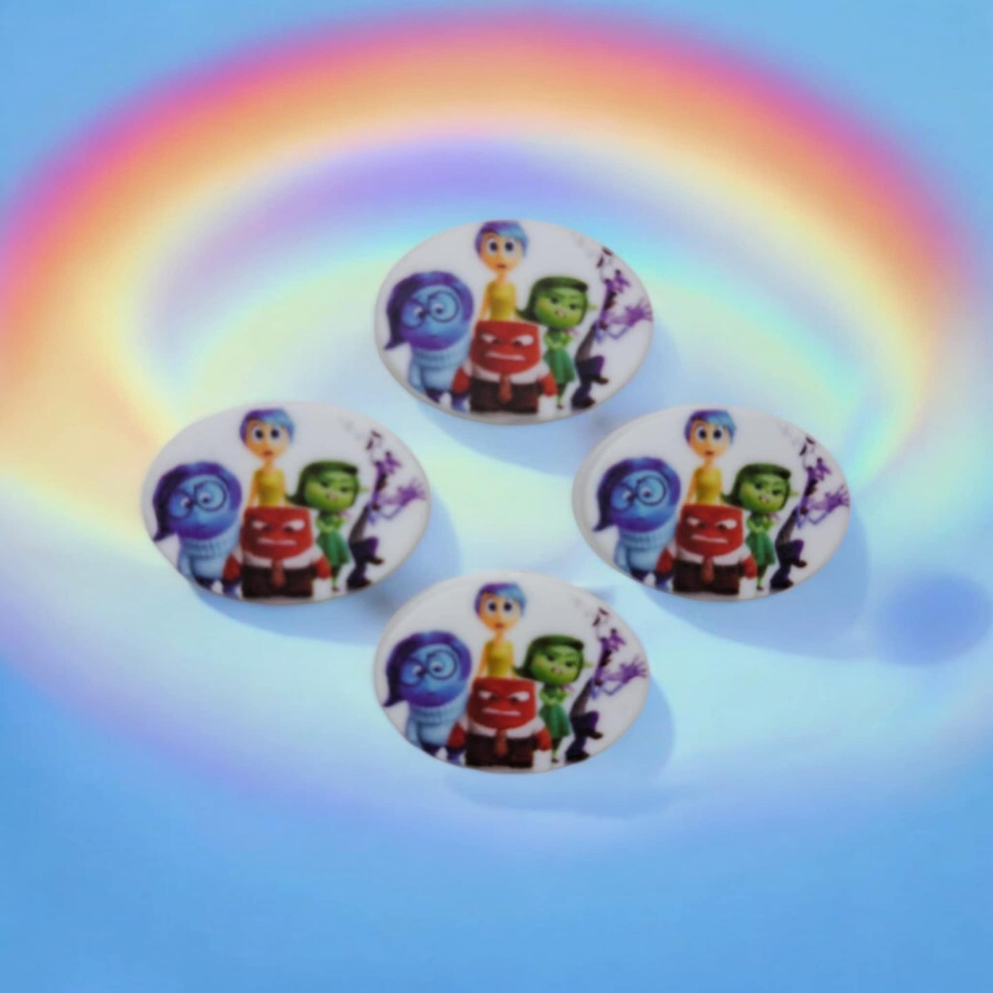 Inside Out: Character Group on White Oval - Movie Inspired Silicone Focal Bead