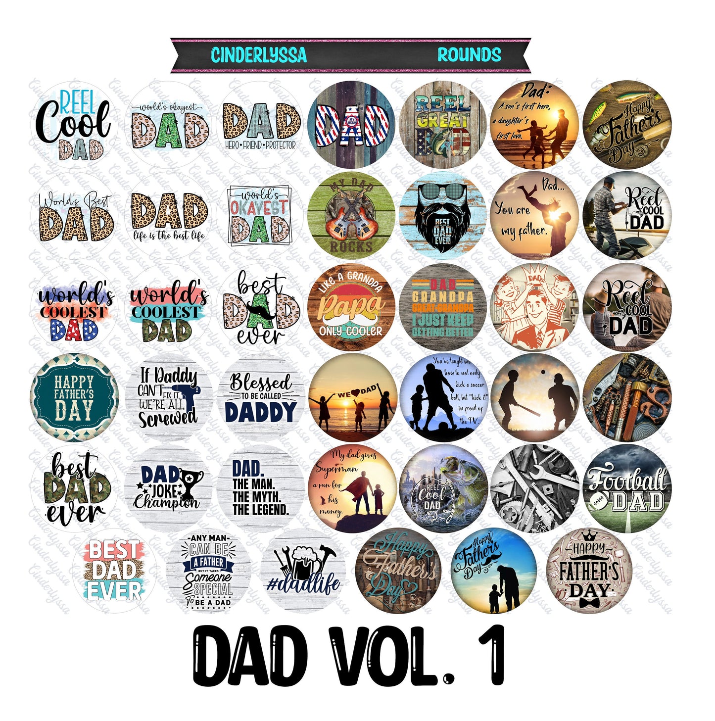2.5 inch Round Dad Vol. 1 Cardstock Only for freshies: Aroma Bead Molds, Premium Cardstock Images-NO MOLD