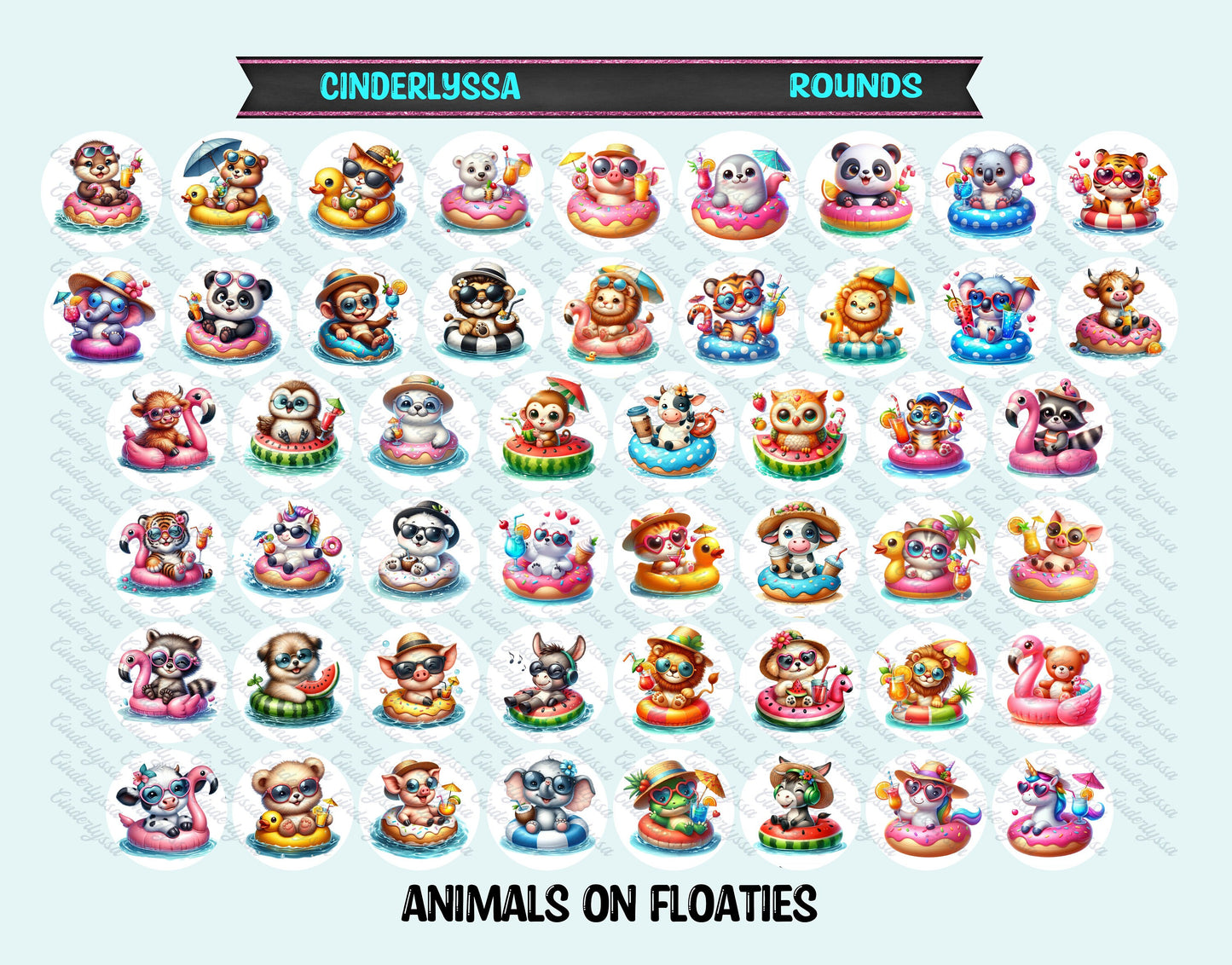 2.5 inch Round Animals on Floaties Cardstock Only for freshies: for Aroma Bead Silicone Molds, Freshie, Premium Cardstock Images - NO MOLD