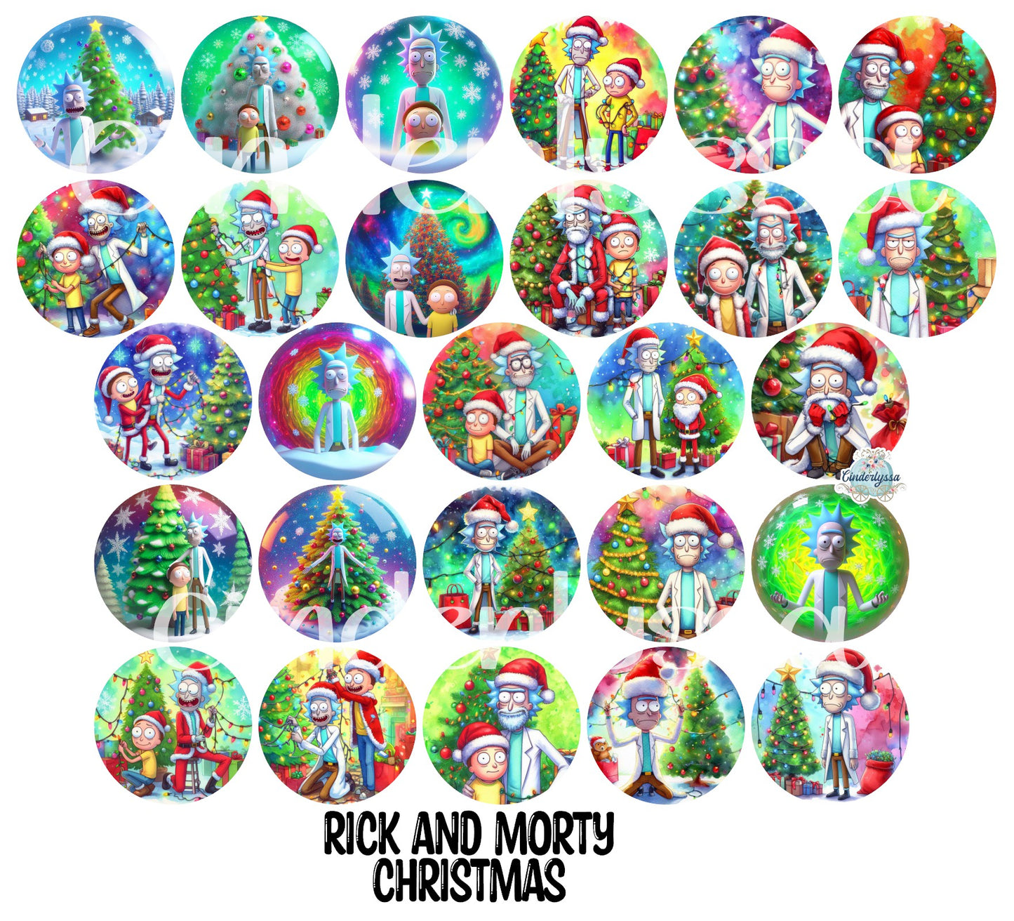 3 inch Round Rick and Morty Christmas Cardstock Only for freshies - NO MOLD for Aroma Bead Molds, Premium Cardstock Images