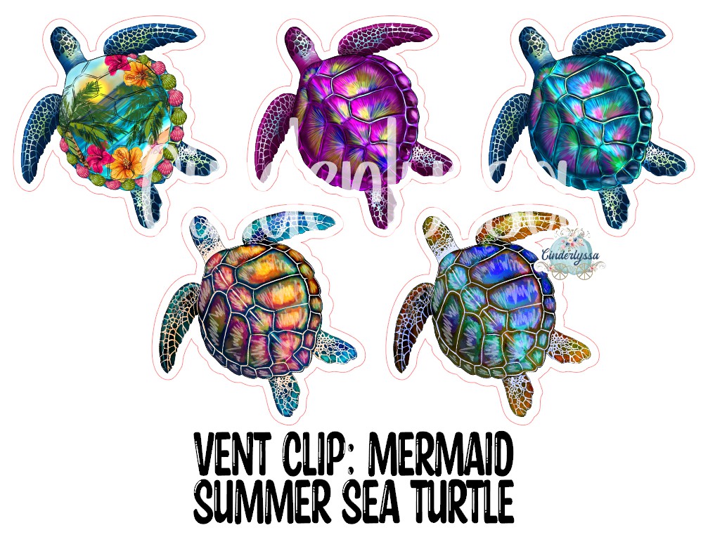 VENT CLIP: Mermaid Summer Sea Turtle Two Cavity Small Vent Clip Size Cardstock Silicone Mold, Aroma Bead Molds, Premium Cardstock Images