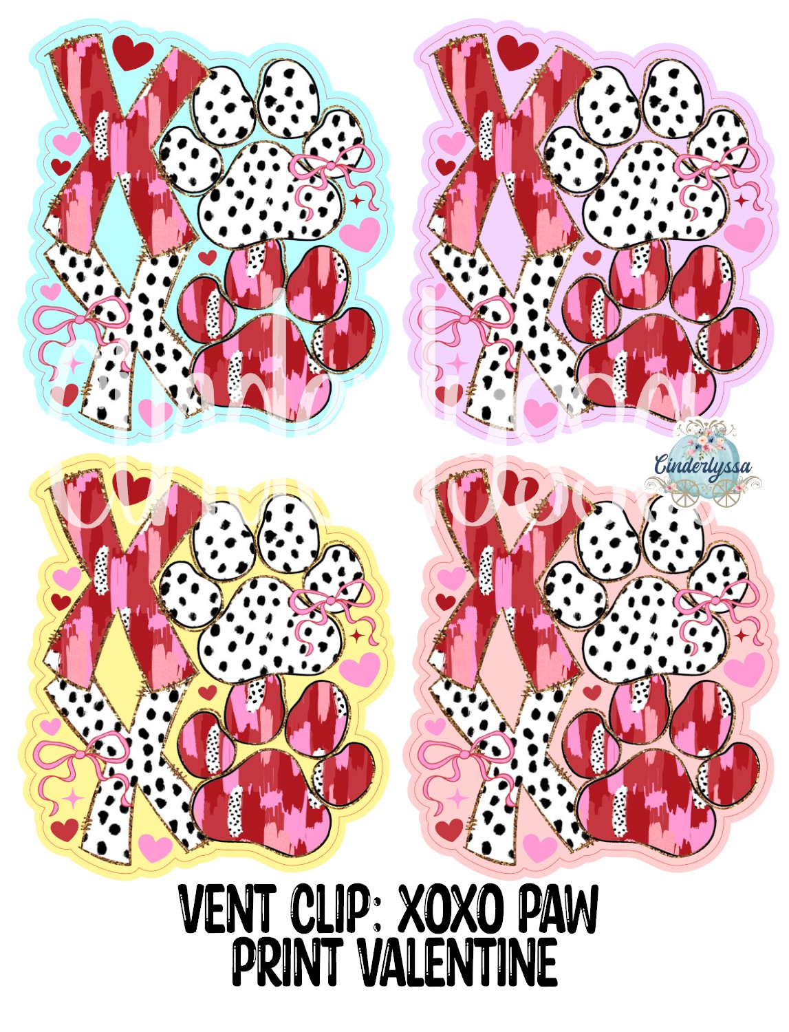 VENT CLIP: XOXO Paw Print Valentine Two Cavity Small Vent Clip Size Cardstock Silicone Mold, Aroma Bead Molds, Premium Cardstock Images
