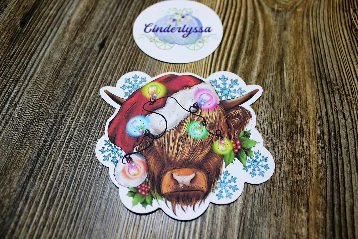 Christmas Highland Cow with Santa Hat and Christmas Lights - Heifer, Cute Cow Cardstock Silicone Mold, Aroma Bead Molds